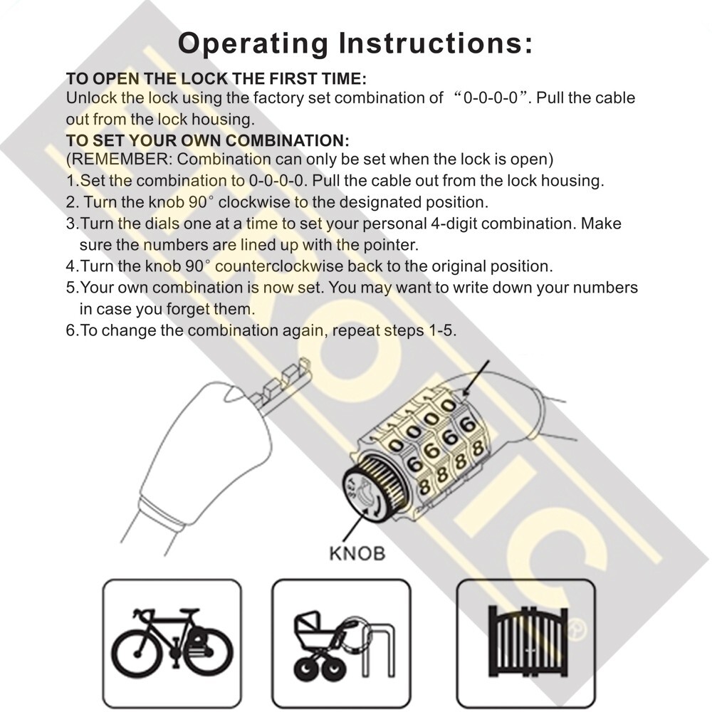 2-Pack ETRONIC 6 ft. Bike Lock Cable, Resettable Combo, Anti-Theft Security, BK