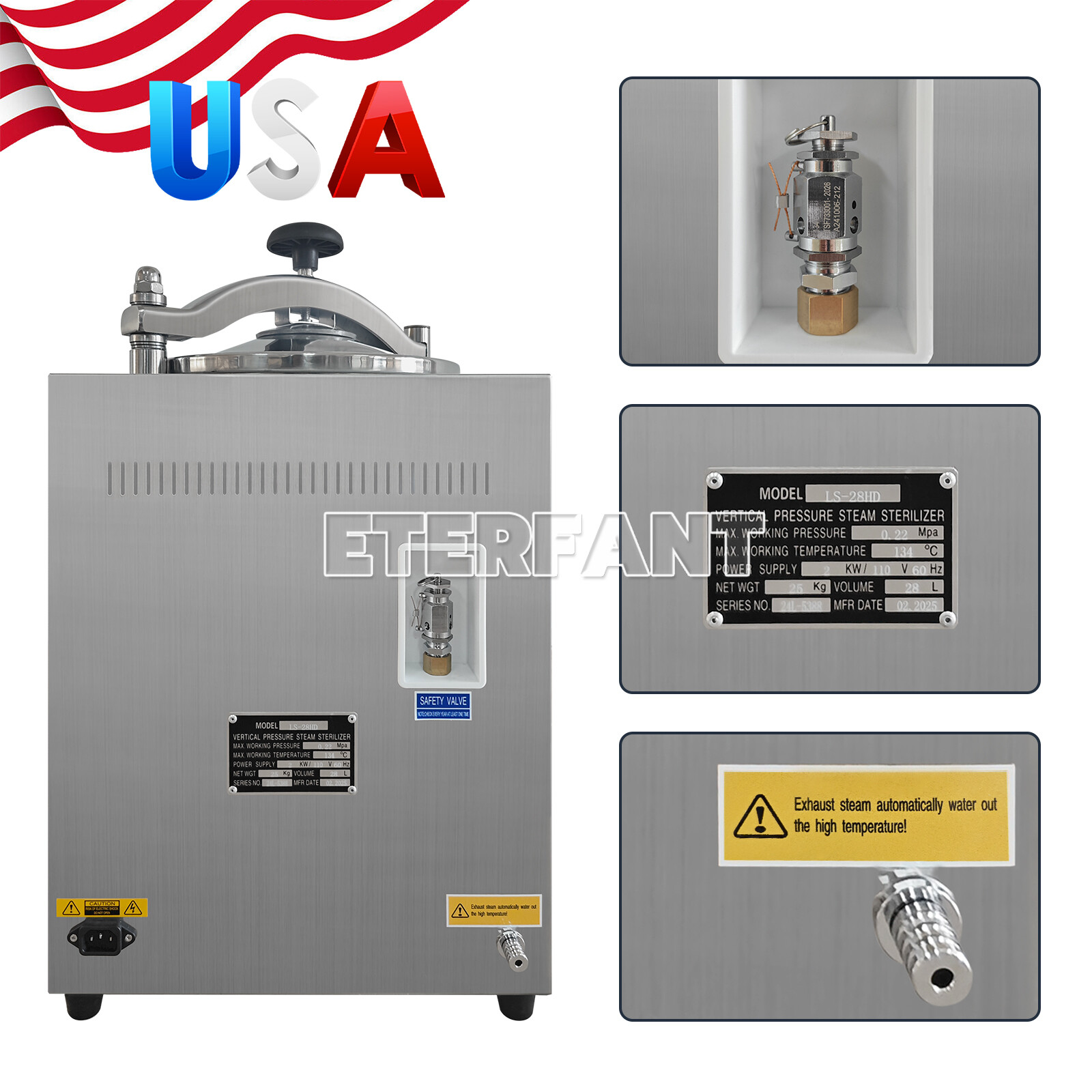ETERFANT 24/28/35L Dental Medical High Pressure Steam Sterilizer Autoclave US