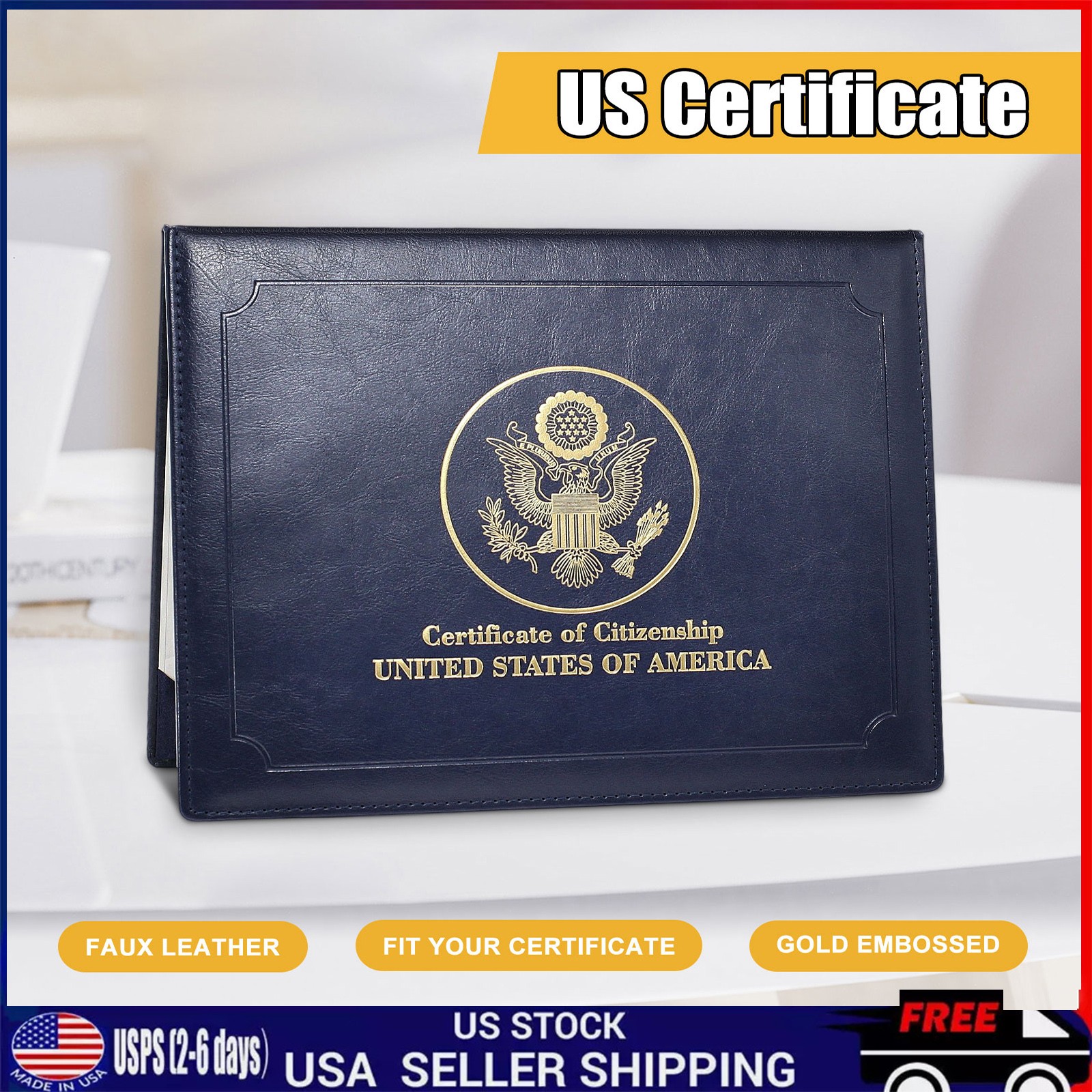 US Citizenship Certificate Holder Naturalization Padded Leatherette Cover