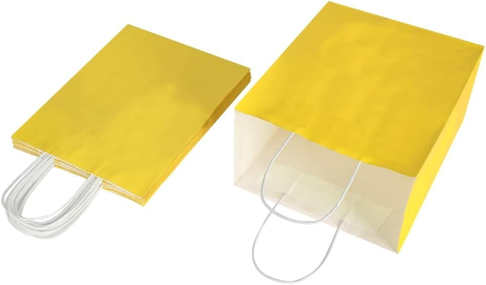 100 Pack 8×4.75×10 Inch Medium Yellow Kraft Paper Bags with Handles Bulk for …