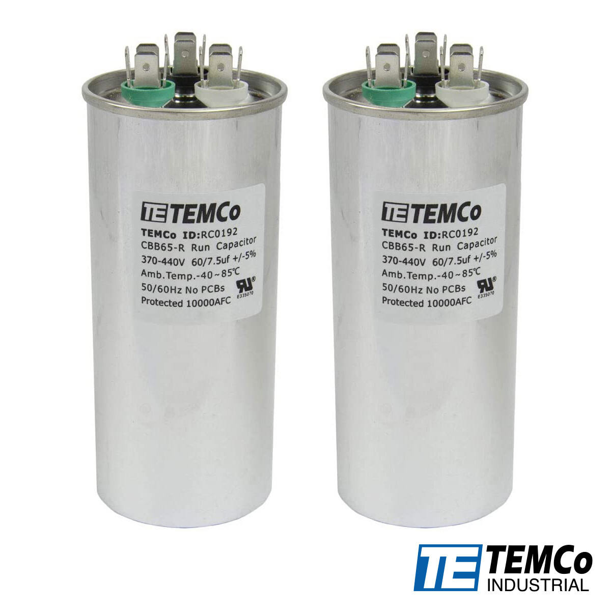 TEMCo 60+7.5 uf/MFD 370-440 VAC volts Round Dual Run Capacitor 50/60 Hz -Lot-2