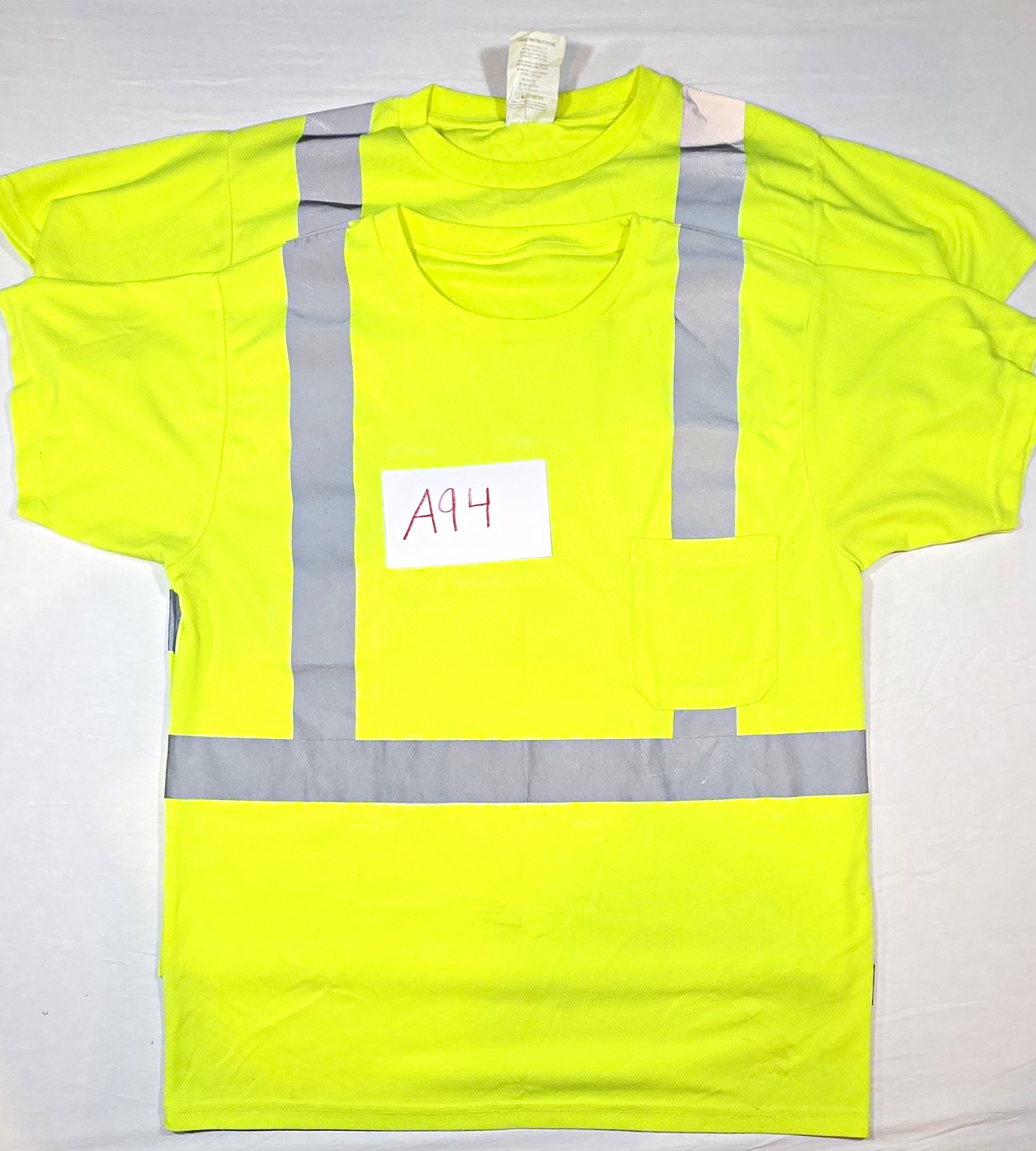 (2) OccuNomix Hi-Vis Reflective Safety Shirt Yellow/Gray Short Sleeve Size L