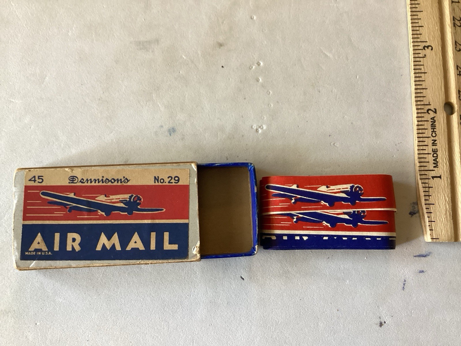 US Postal Air Mail Vintage Stickers Dennison #29 in Original Box Red White Blue