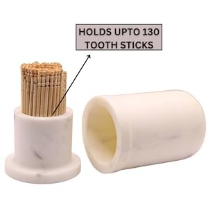 White Marble Toothpick Stick Holder with Lid | Tooth pick Dispenser For Kitchen,