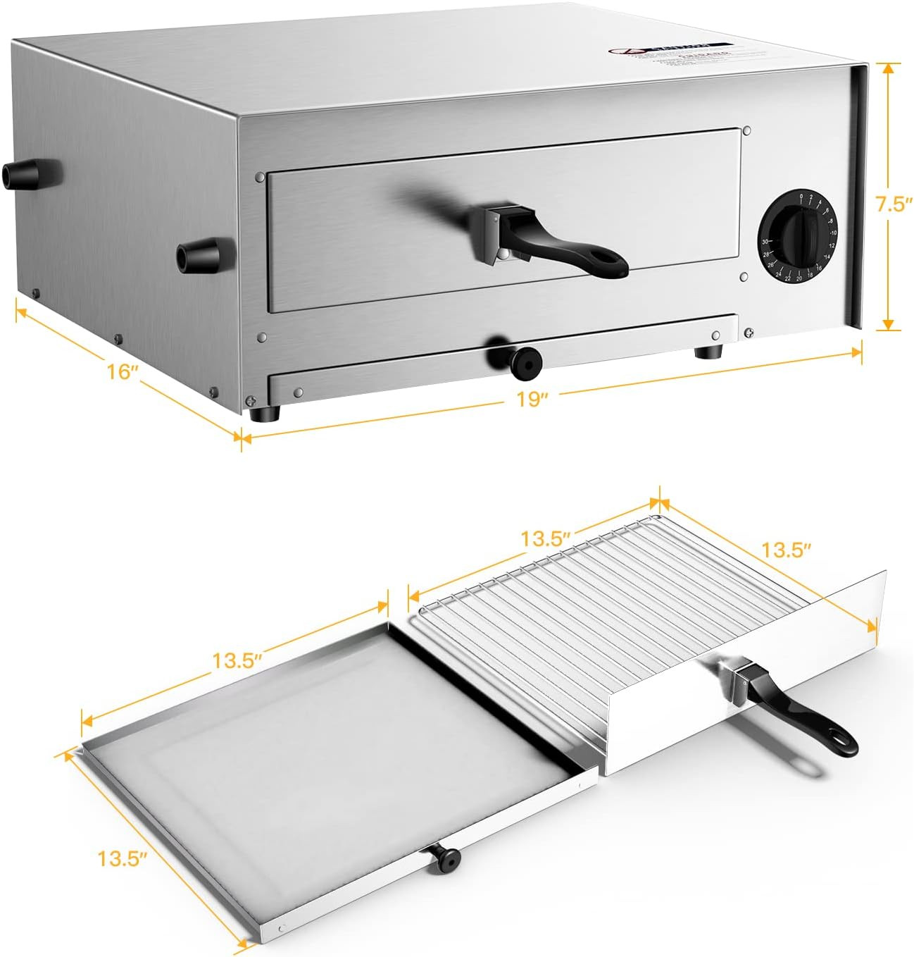 Electric Pizza Oven,Indoor Pizza Oven with Handle & Removable Tray and 30Mins Ti