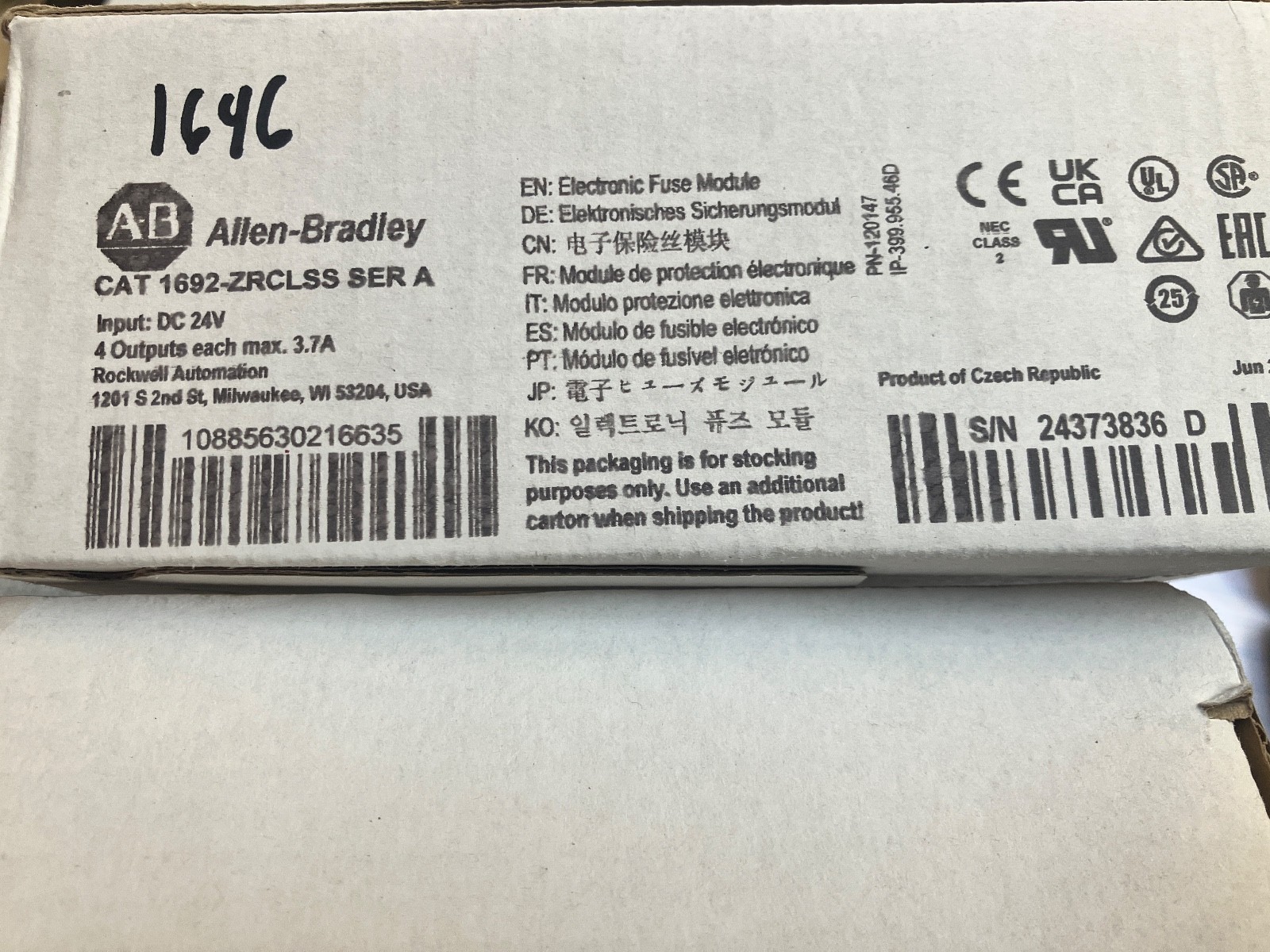Allen Bradley 1692-ZRCLSS Ser A Electronic Fuse Module NEW IN BOX
