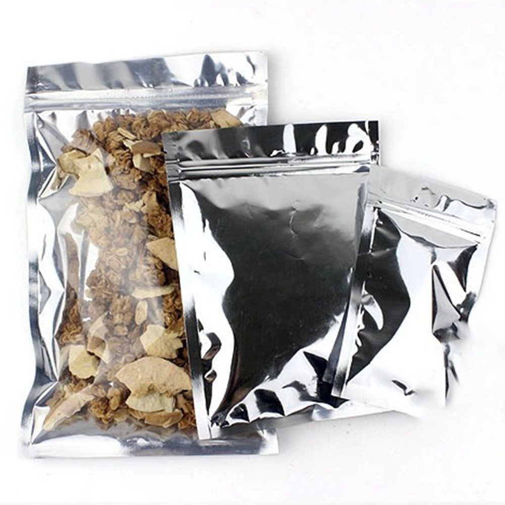 Variety of Sizes for 100 PCS Flat Clear/Silver Metallized Foil Resealable Bags