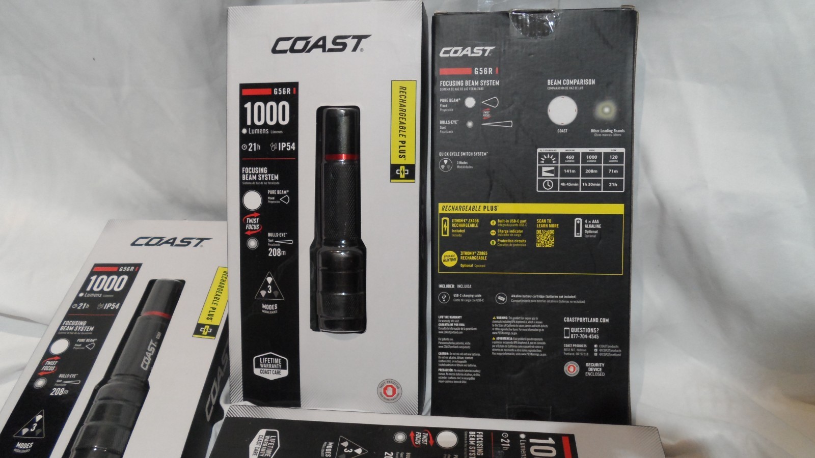 Lot of 5 Coast G56R 1000 Lumens USB-C Rechargeable IP54 Twist-Focus Flashlight