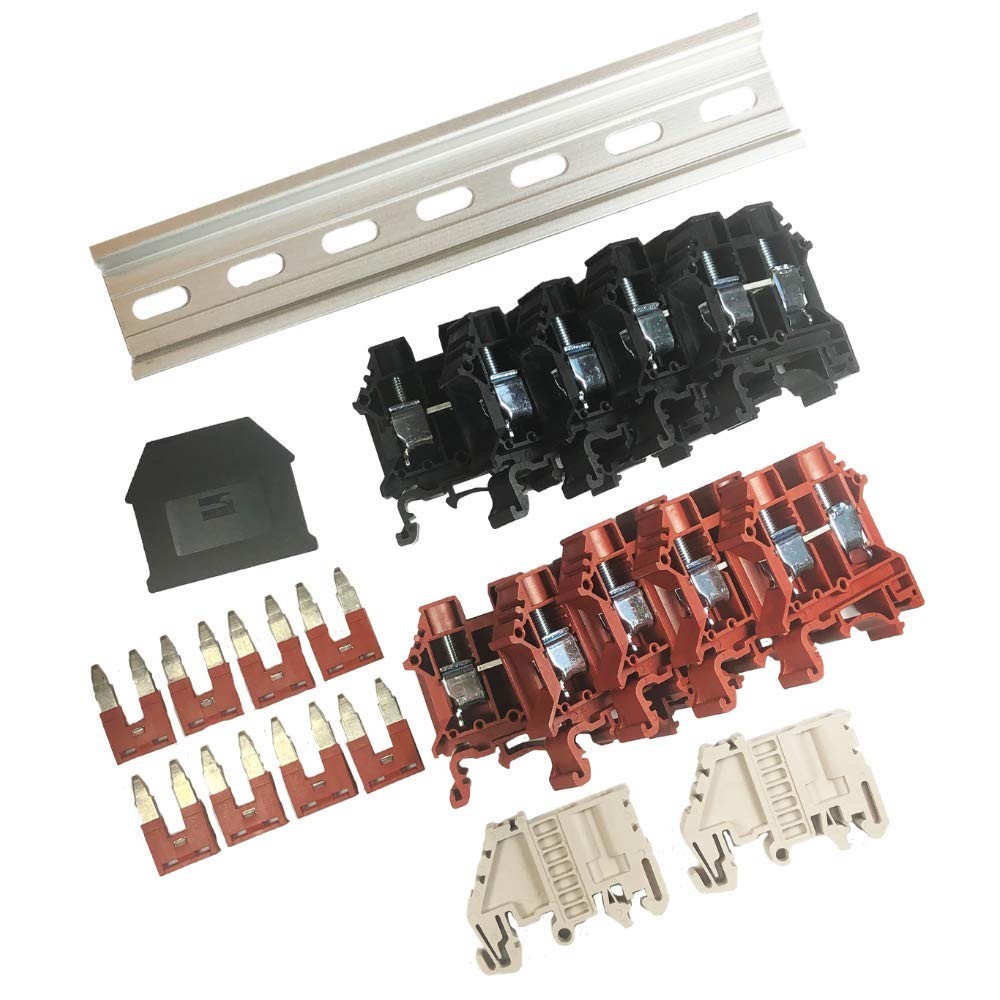 Assembly Kit Red/Black 10 Gang with Jumpers DIN Rail Terminal Blocks, 6-20 AW…