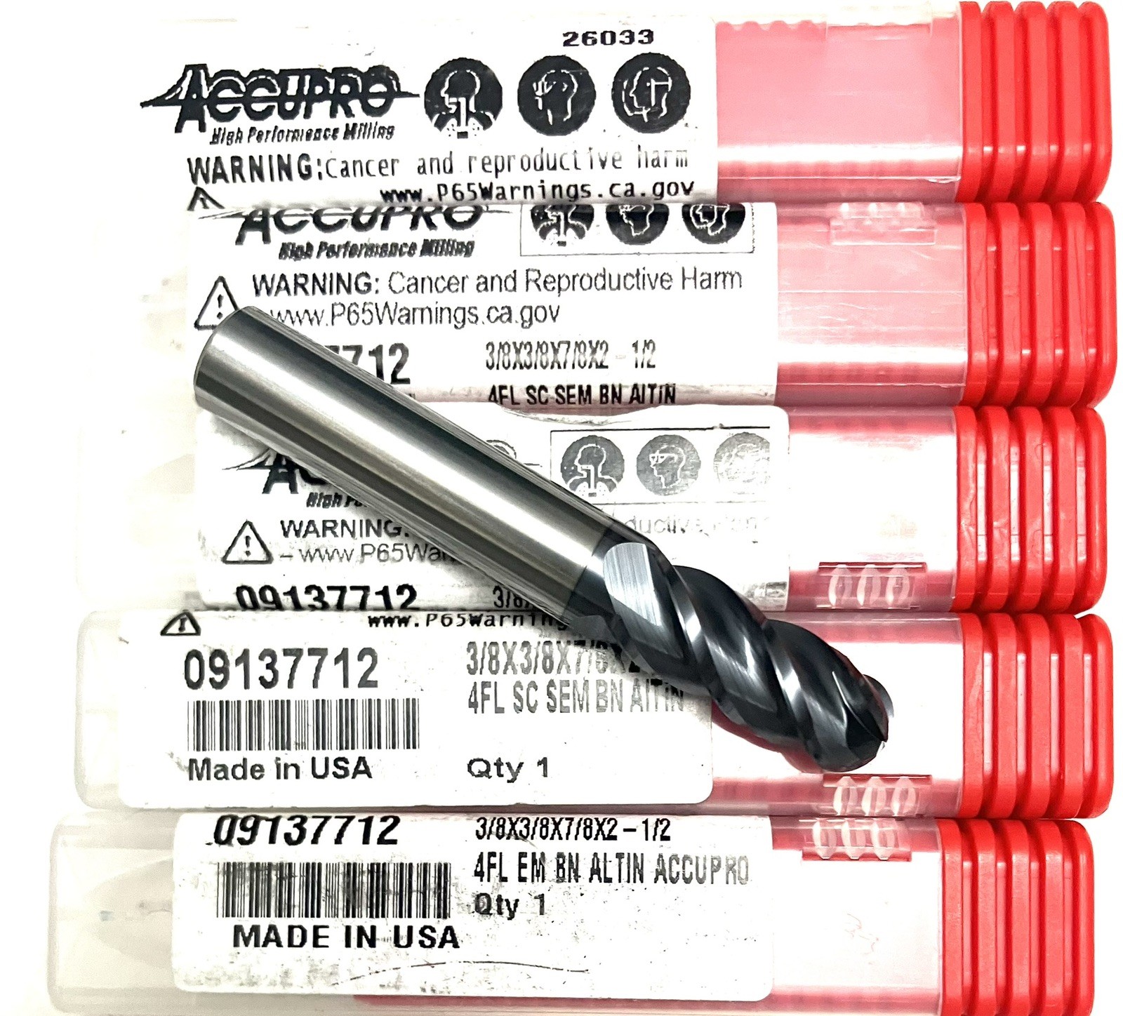 Accupro 09137712 3/8″ 4 Flute Ball End Mill Solid Carbide AlTiN CNC New