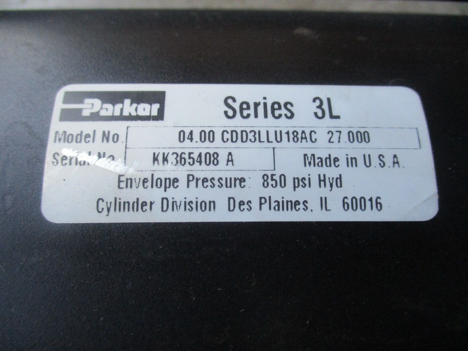 PARKER 04.00 CDD3LLU18AC 27.00 HYDRAULIC CYLINDER, 4″ BORE, 27″ STROKE, U0082