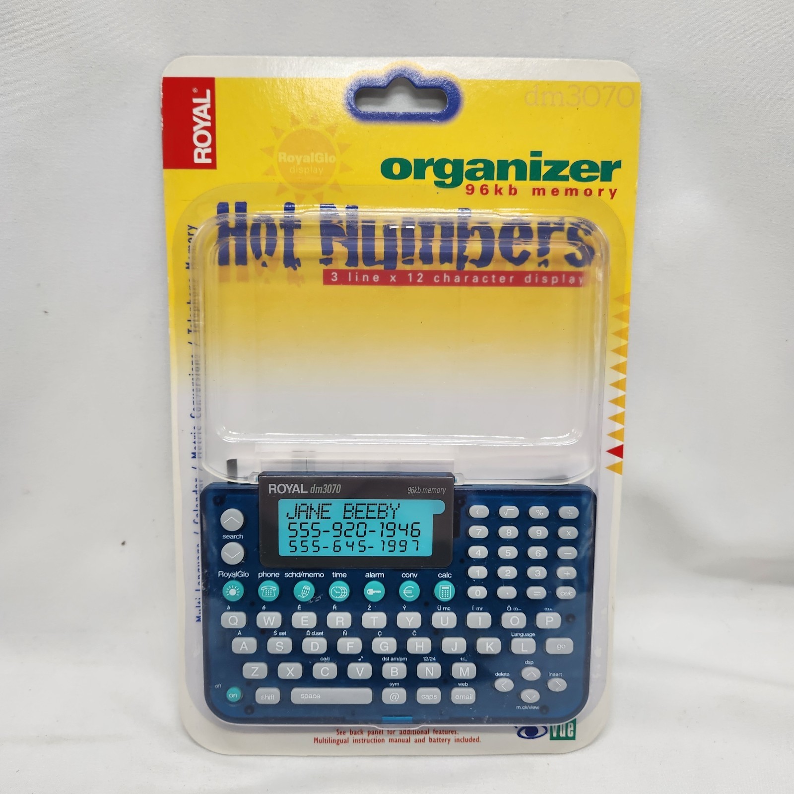 Royal Organizer DM3070 96kb Electronic Calculator Phone Calendar Clear Blue New