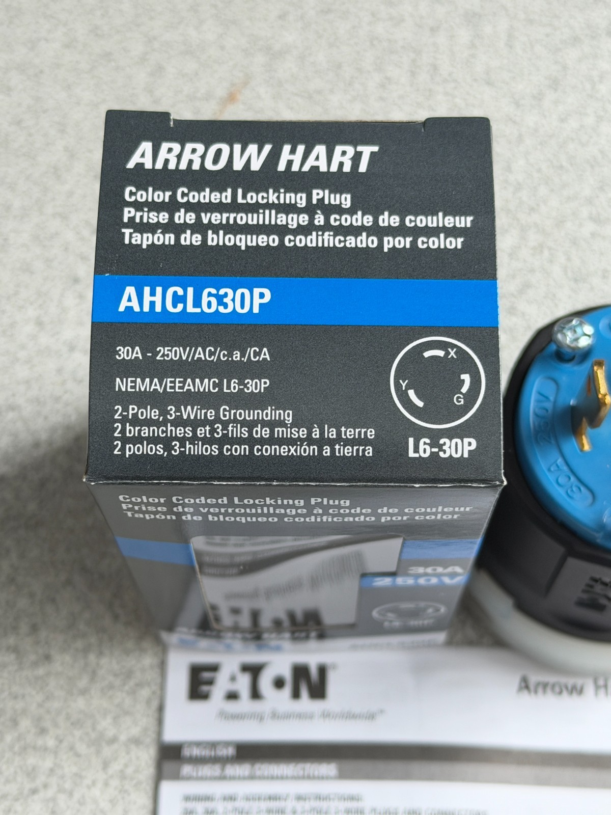 NEW Eaton Arrow Hart AHCL630P Locking Plug L6-30P 30A 250V 2P 3W Blue Ultra Grip
