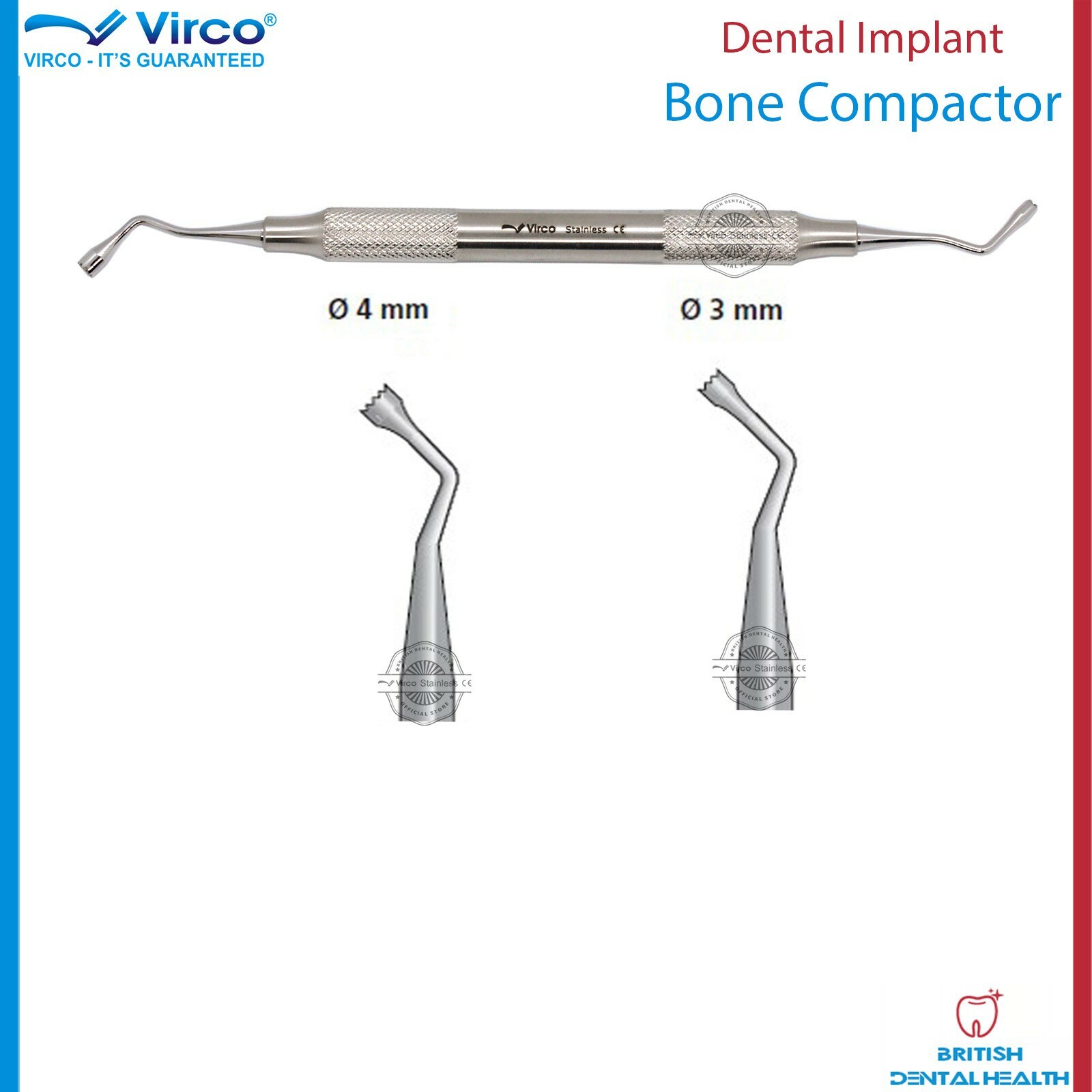 Dental Implant Bone Compactor Packer Bone Plugger 3mm – 4mm and 6mm – 8mm