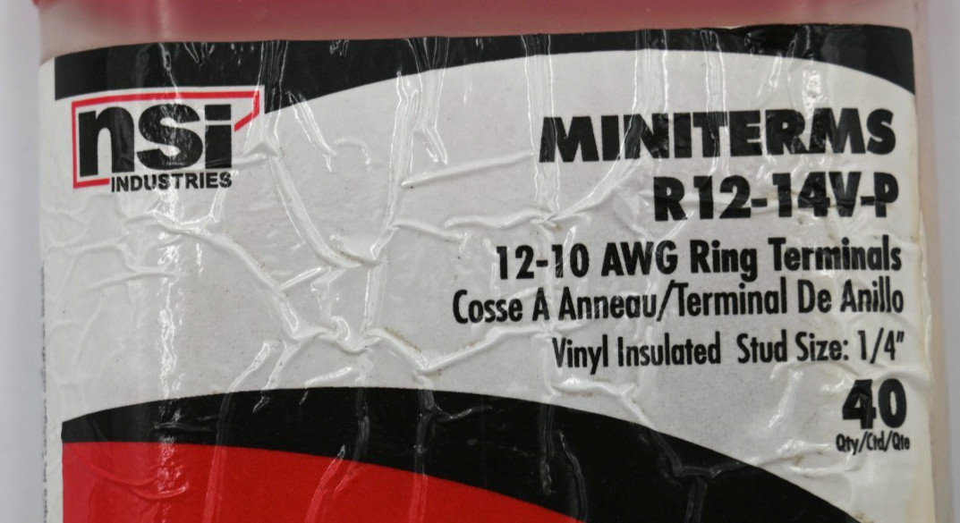 NSI R12-14V-P MINITERMS VINYL-INSULATED 12-10 AWG RING TERMINALS 1/4″ 40PCS