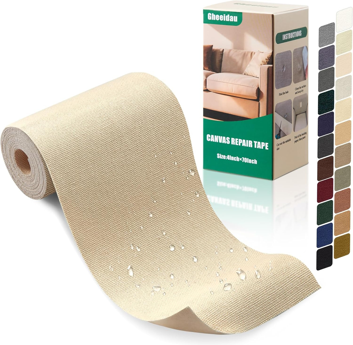 Canvas Repair Tape 4×70 Inch Waterproof Self-Adhesive Fabric Repair Patch for Re