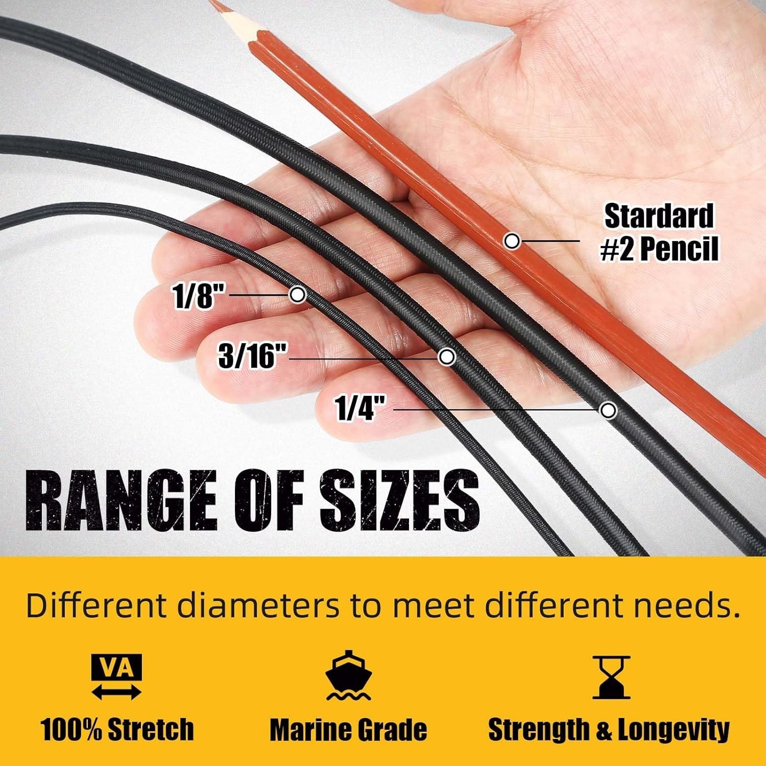 Marine Grade Bungee Cords Heavy Duty Outdoor – Bungee Cord Roll – 100% Stretc…