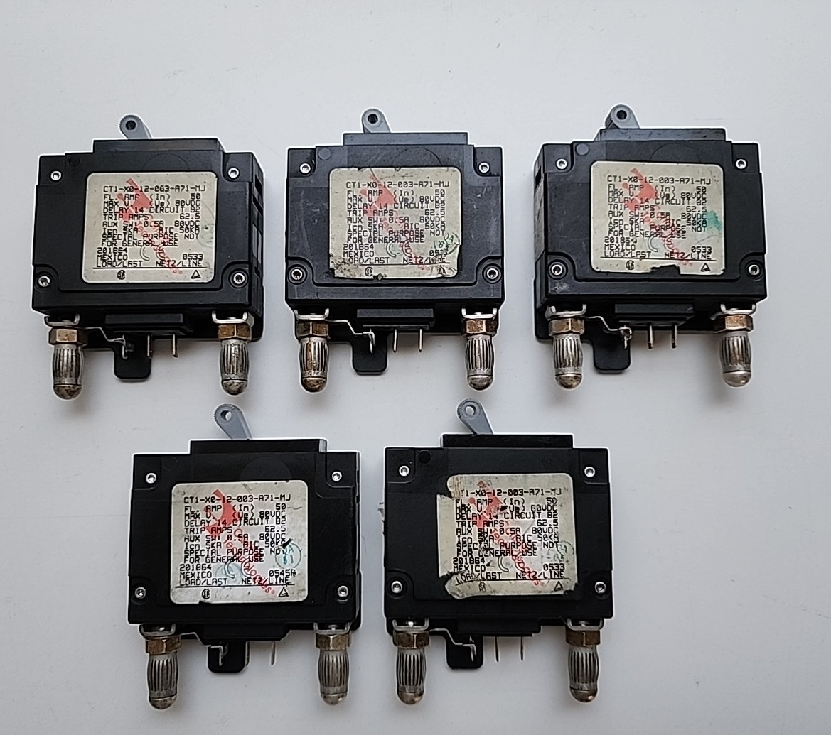 5x CARLING CTI-X0-12-003-A71-MJ 50A 80V BULLET STYLE CIRCUIT BREAKER[MC-4]