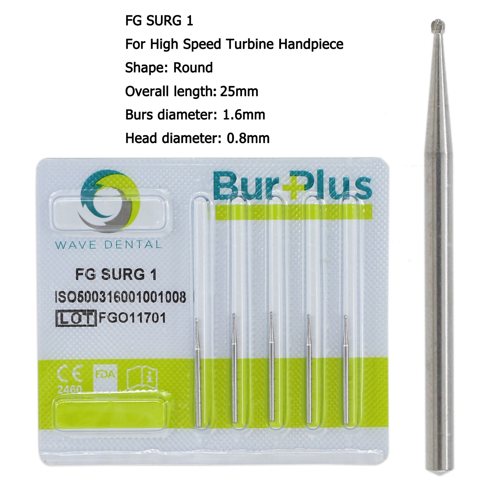 WAVE Dental Round Surgical Burs Carbide Bur High Speed Long FG / FG SURG 2 4 6 8