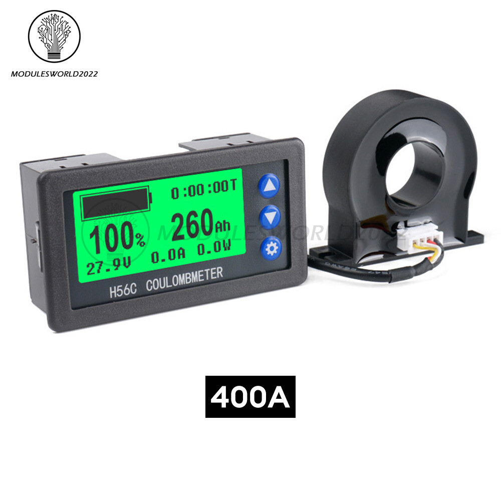 DC 9-100V 100A/400A Battery Level Monitor Hall Coulomb Meter Voltmeter Ammeter