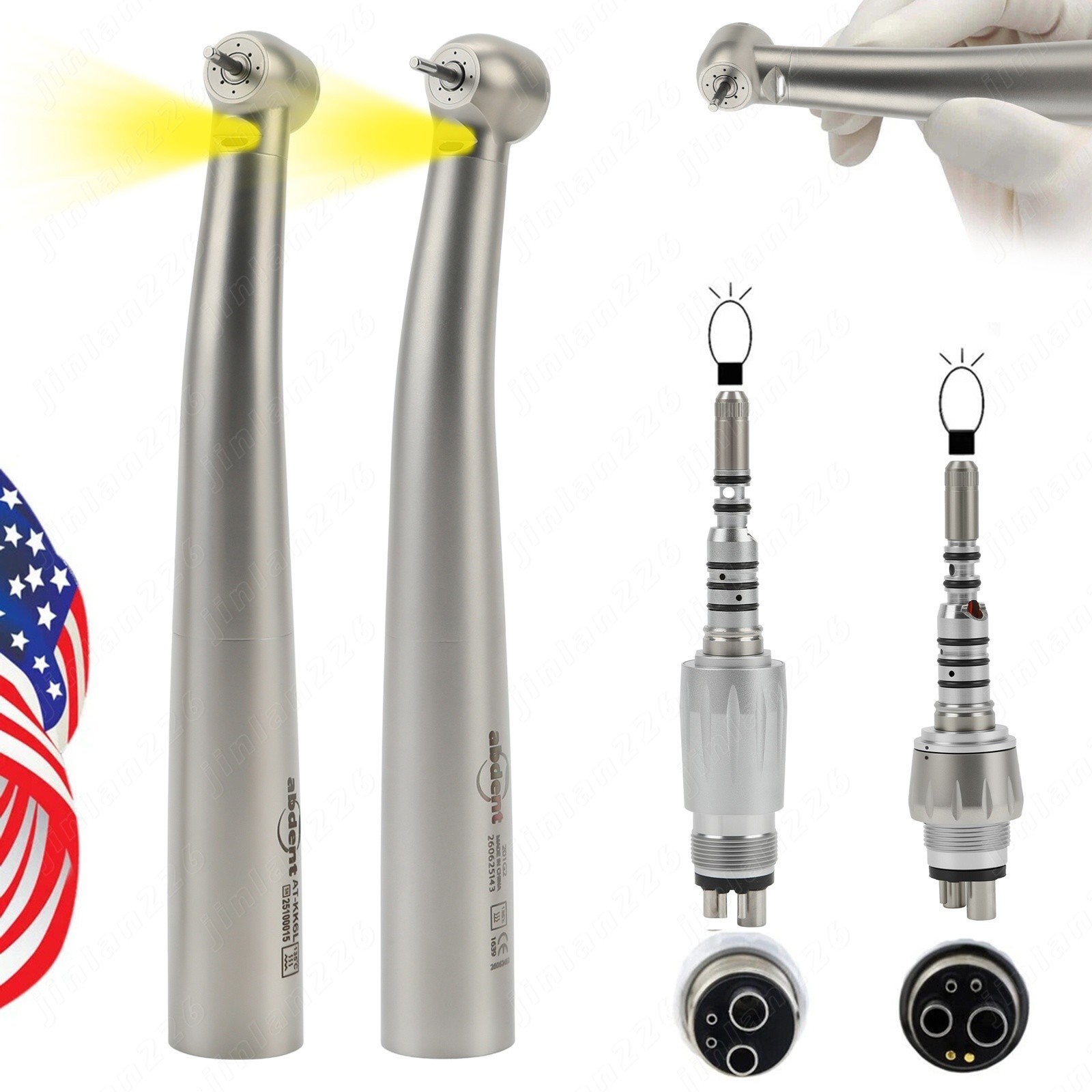 ABDENT Dental High Speed Handpiece With 4/6 Hole Quick Coupler 360° Swivel USA