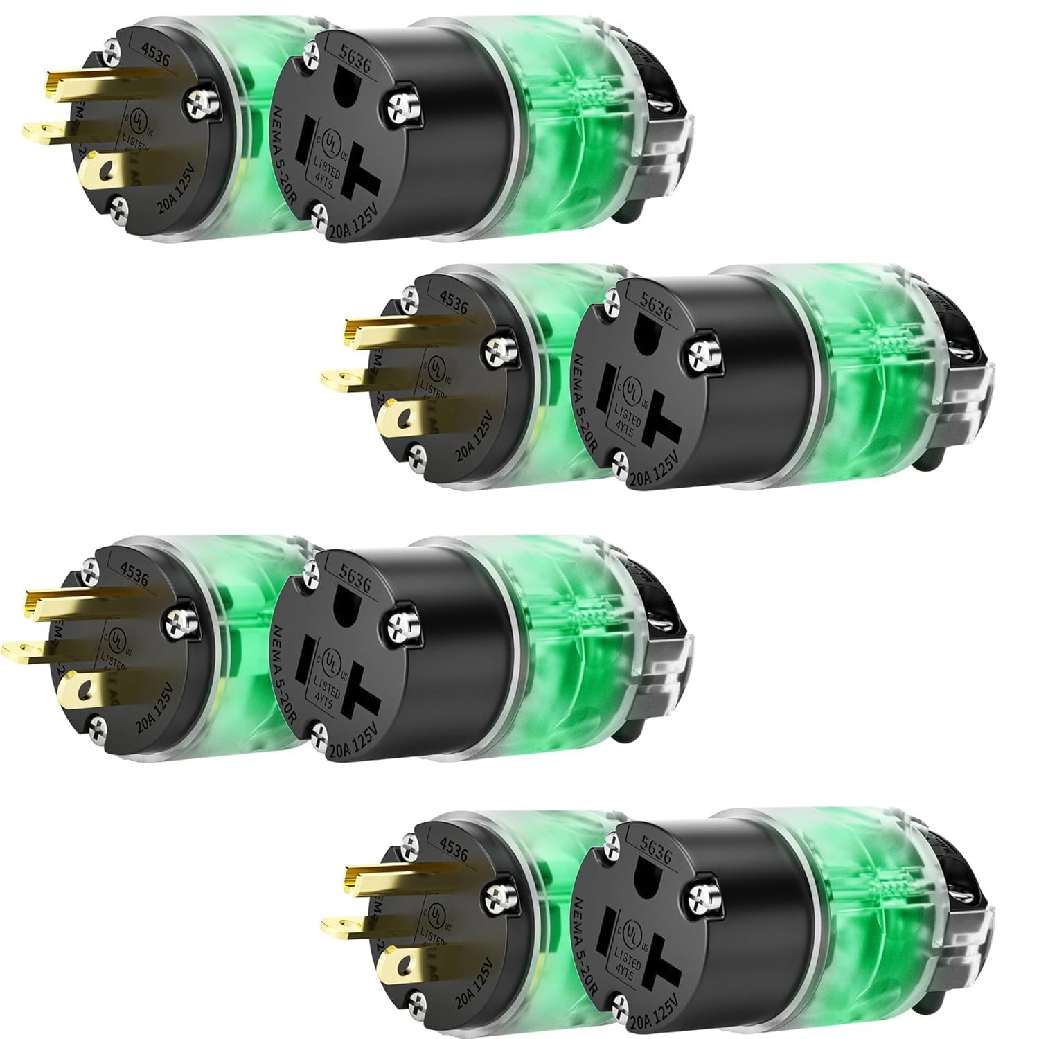 EPLESFTON 4 Set Lighted Cord End Replacement 20A 125V NEMA 5-20P*NEMA 5-20R, …