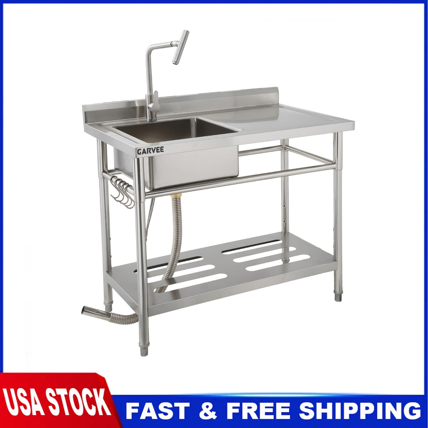 GARVEE Stainless Steel Utility Sink with Faucet, Single Bowl, 40x24x36 inch
