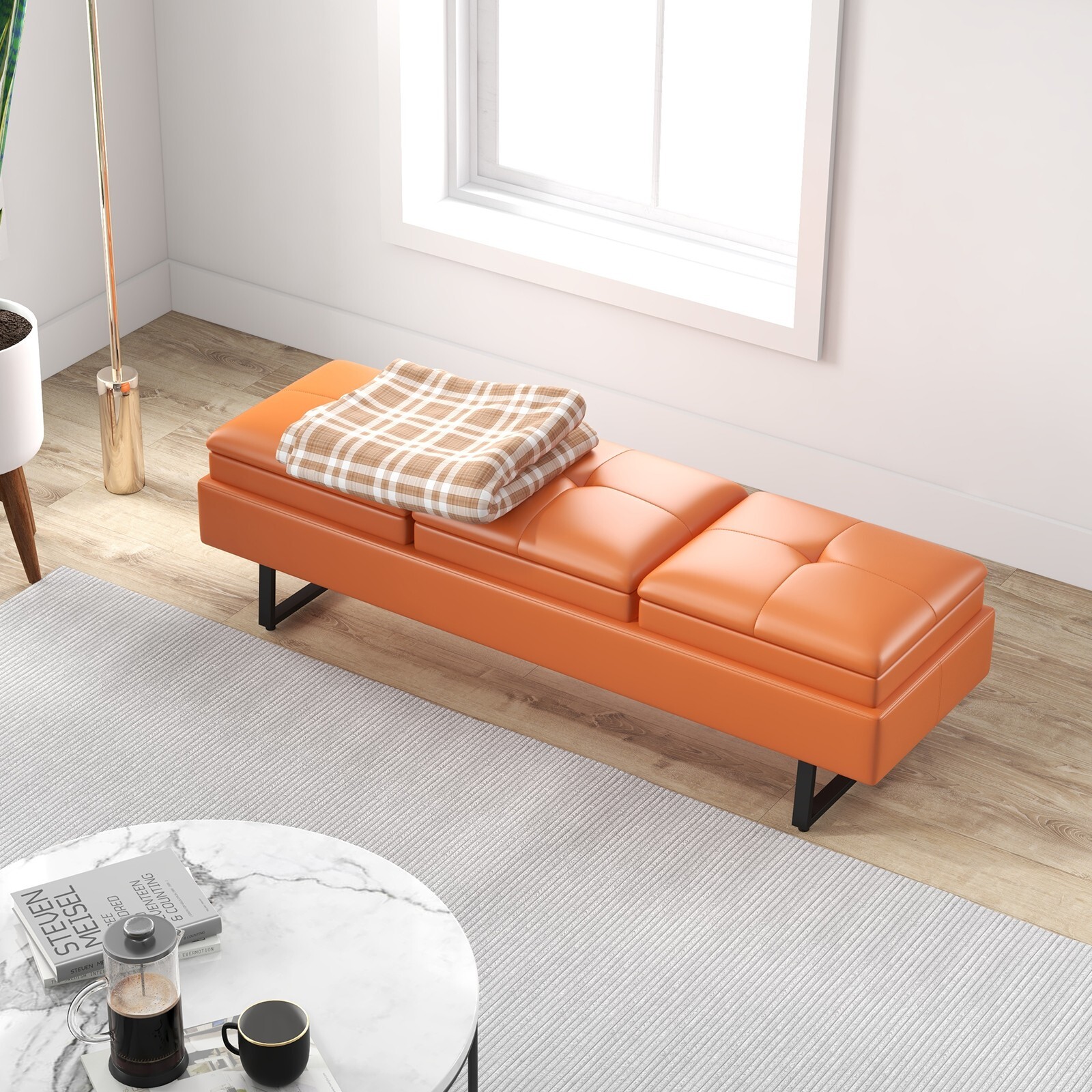 3-Seat Reception Bench with Thickened Cushion Waiting Room Office Furniture