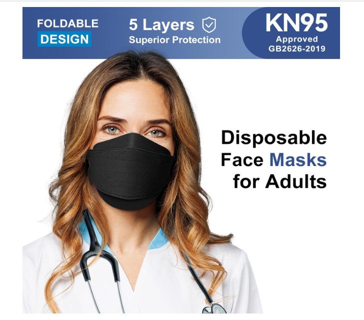 KN95 Face Mask Disposable Adults – 100 Pack 5 Layer Protection Adjustable KN95