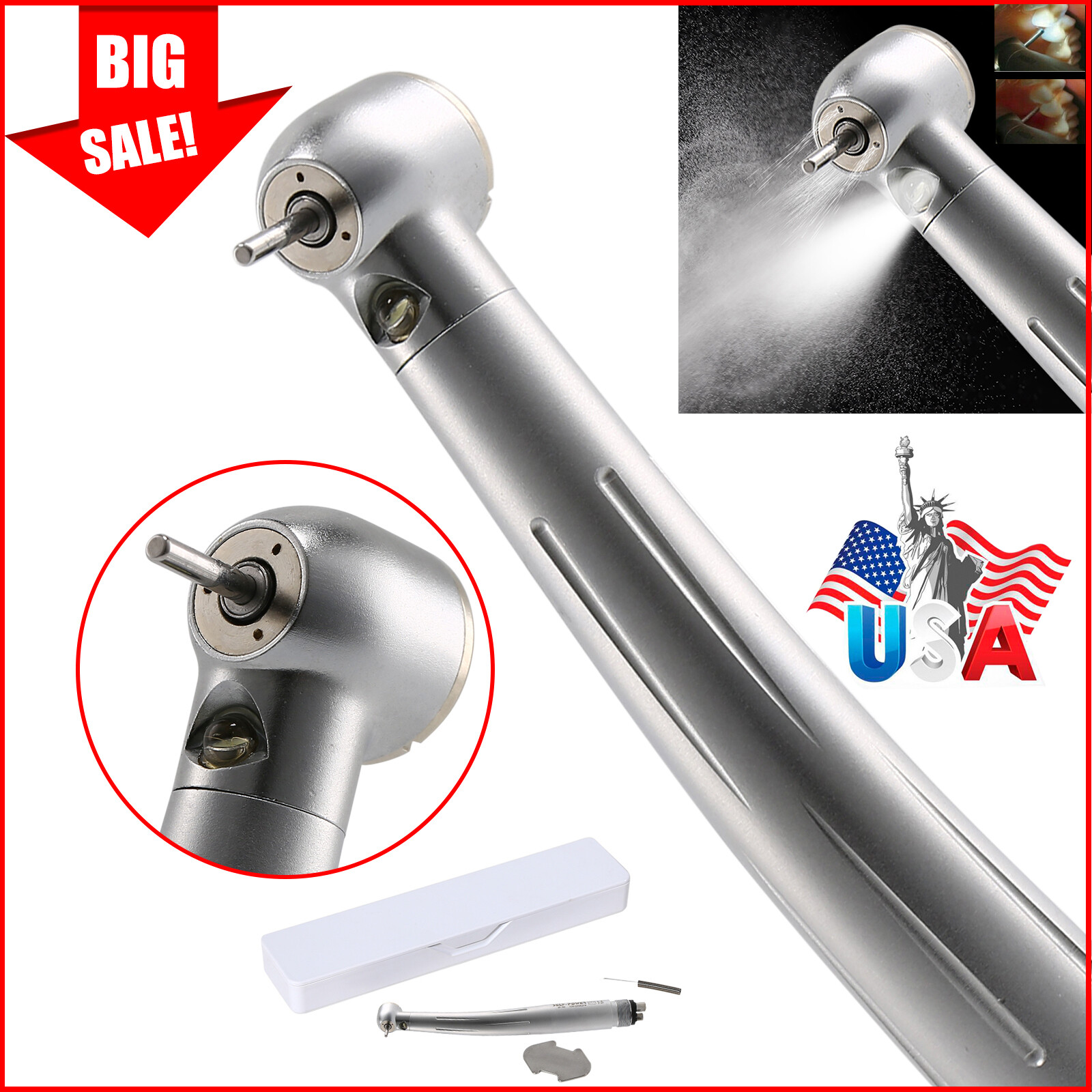 NSK Style Dental Fiber Optic High Speed Turbine Handpiece LED E-generator 4Hole