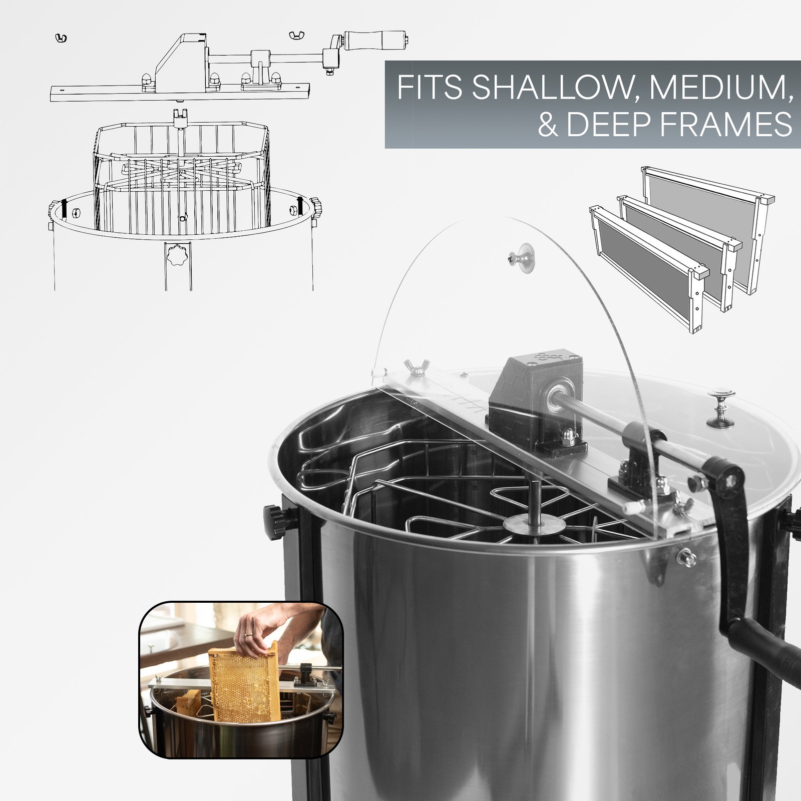 Scratch & Dent Four 4/8 Frame Stainless Steel Bee Honey Extractor BEE-V004B