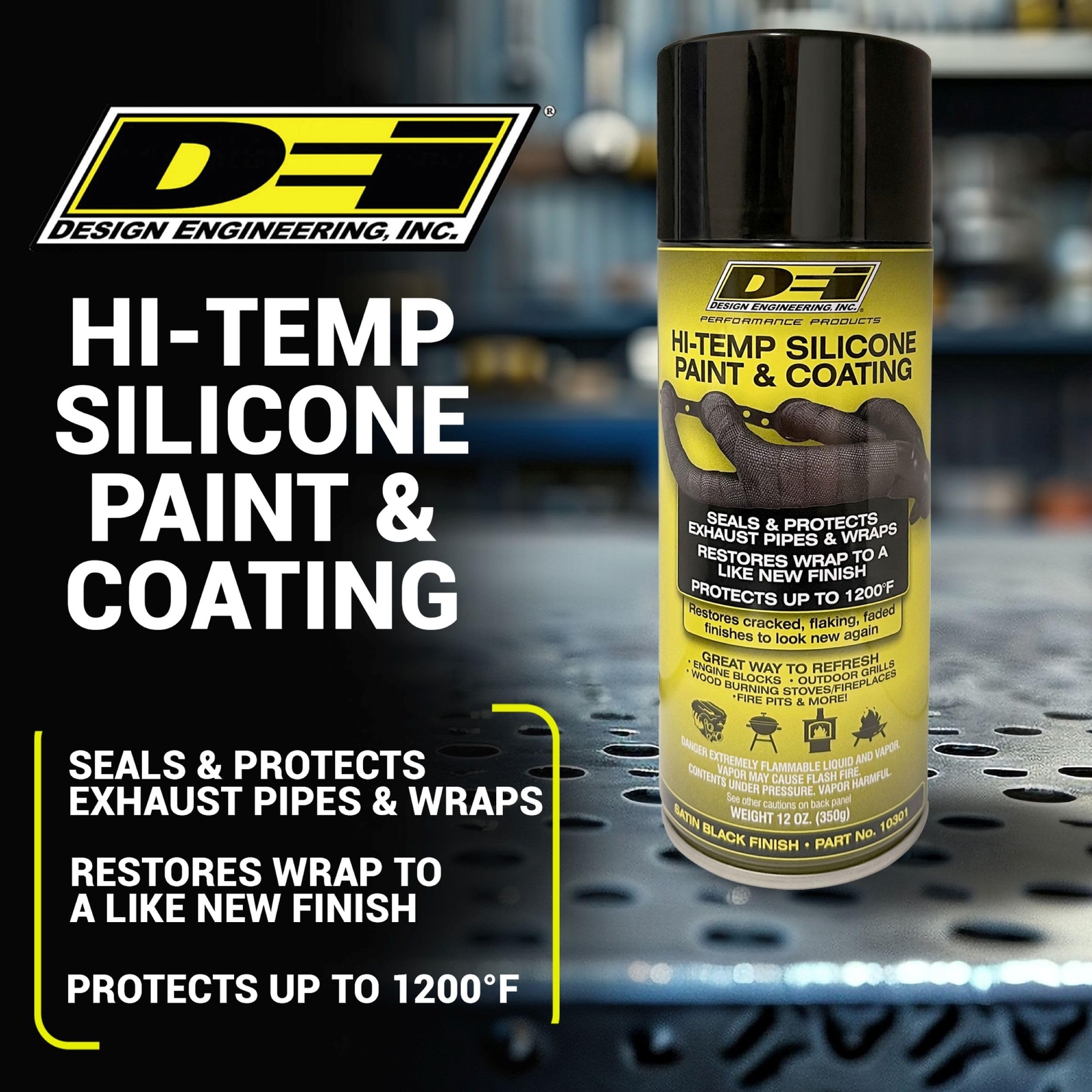 DEI High Temp Silicone Coating Spray 12oz Protects Exhaust Wraps Up to 1500F