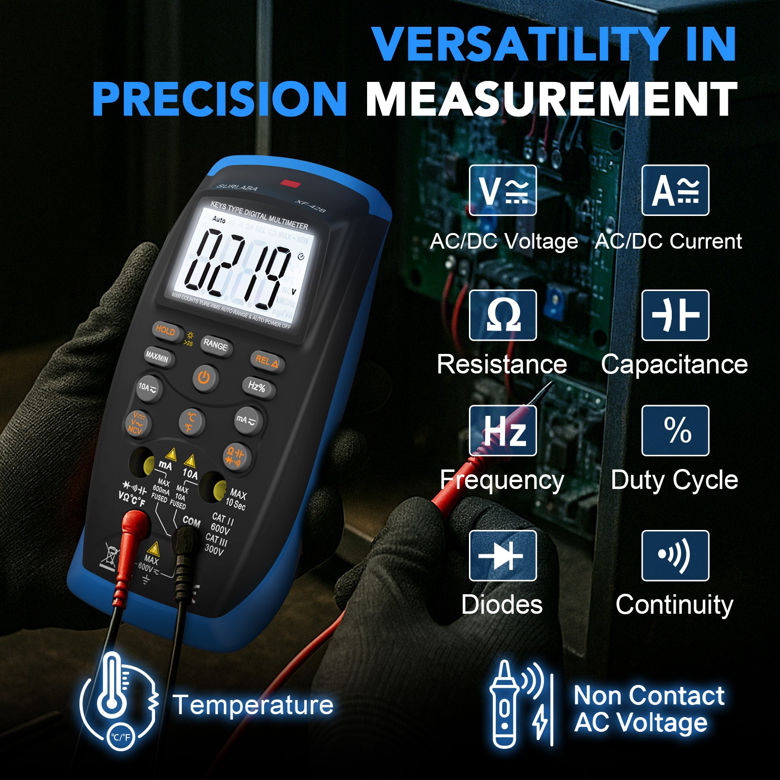 Multimeter Tester TRMS 6000 Counts AC/DC Voltage Meter NCV Backlight Data Hold