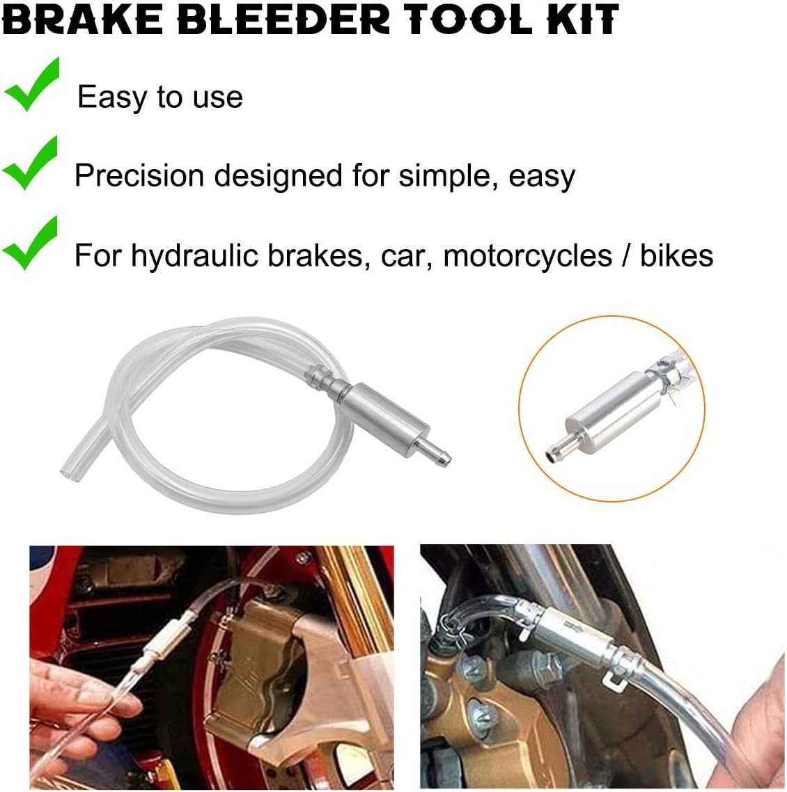 2 PCS Brake Bleeder Hose, One Way Check Valve Tube Bleeding Tool Kit for Motorcy