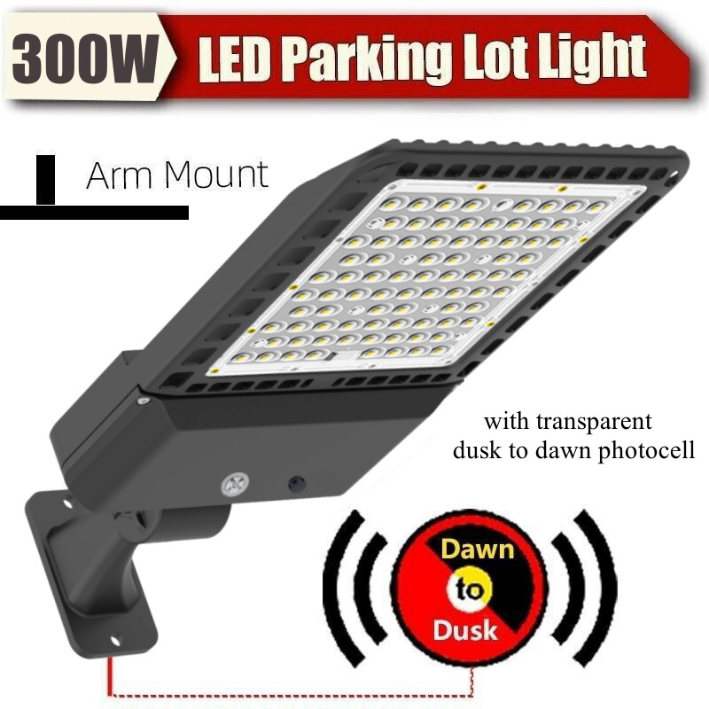 Dusk to Dawn 300W LED Parking Lot Lights Street Light Shoebox Pole Light Fixture