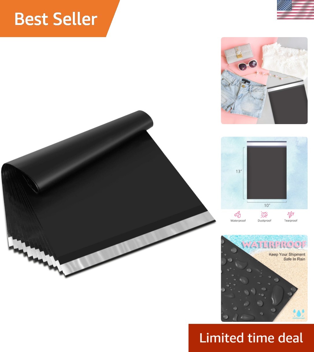 200 Pack 10×13 Inch Black Poly Mailers – Self-Seal, Waterproof, Durable Shipp…