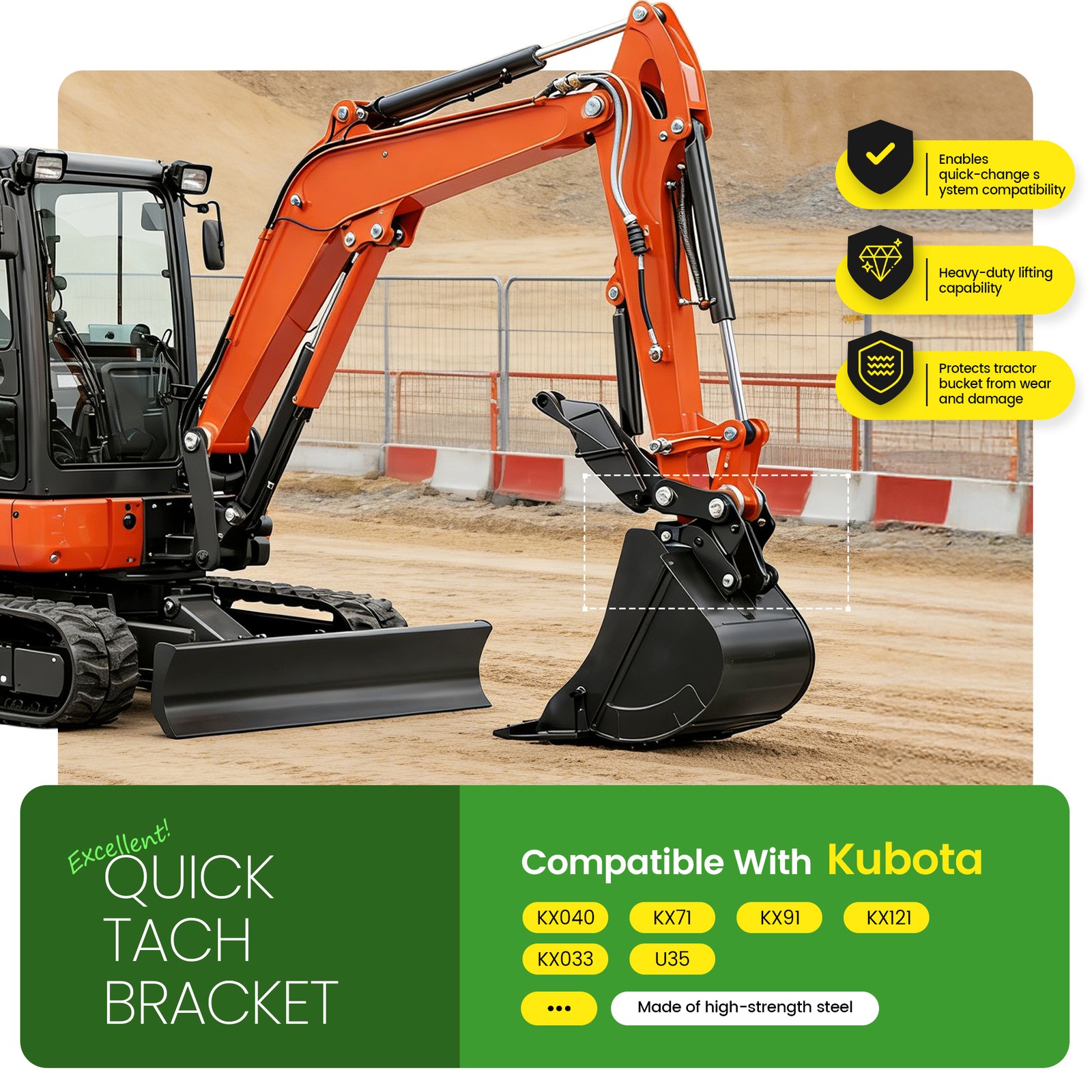 Quick Attach Bucket Ears Attachment For Kubota KX040 KX71 KX91 KX121 KX033 U35