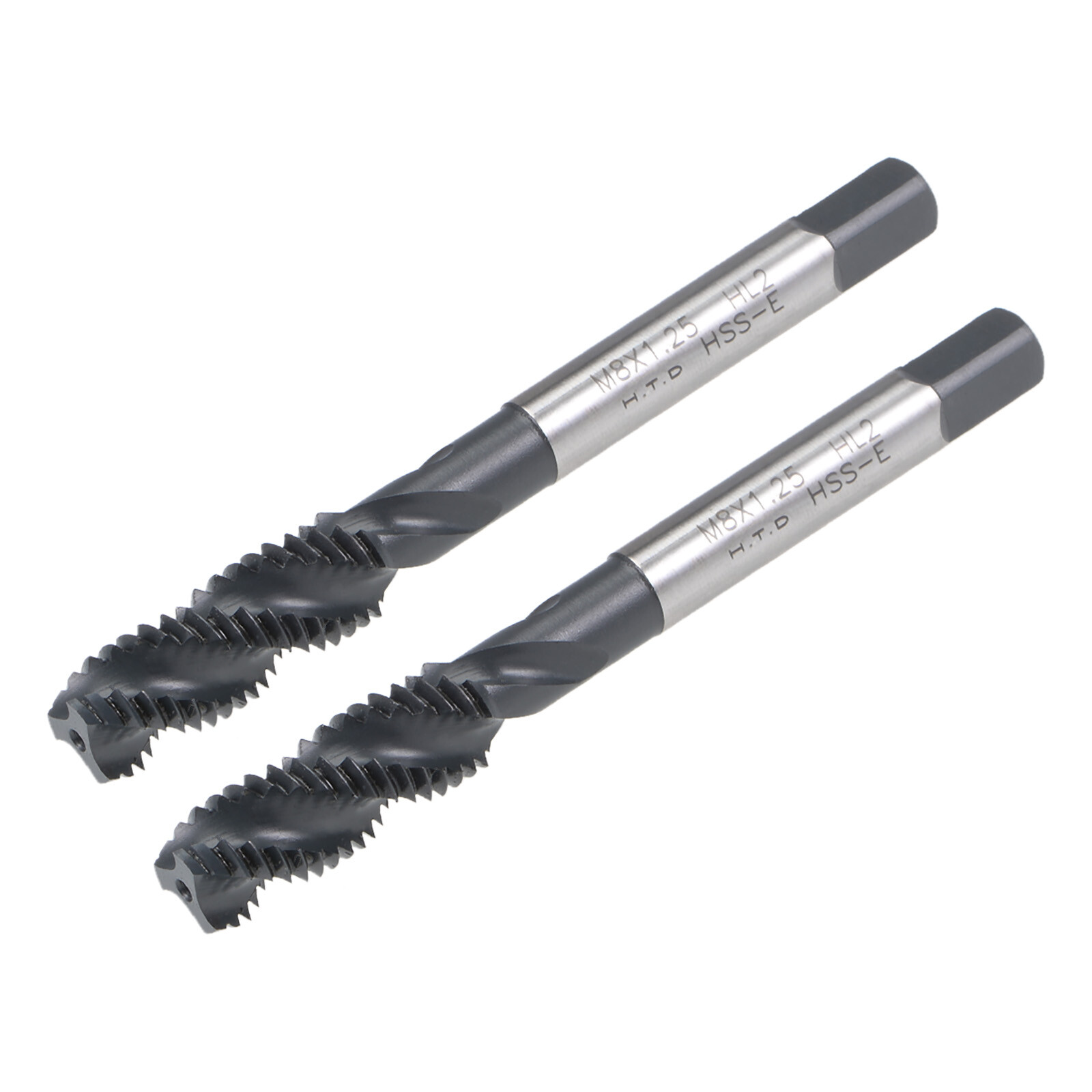 2pcs M8 x 1.25 Spiral Flute Tap Metric Machine Thread Tap HSS Nitriding Coated
