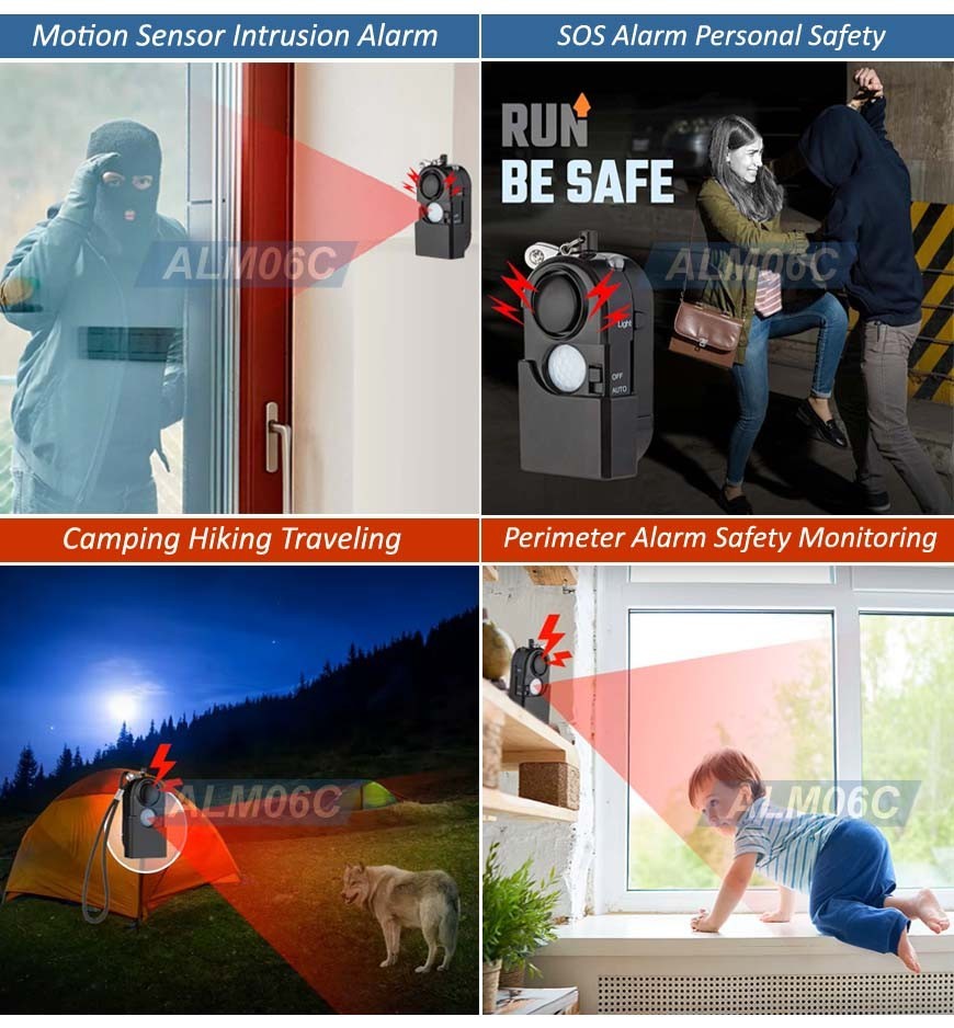 All-In-1 Mini Motion Sensor Alarm 120dB Siren SOS Alert Emergency LED Flashlight