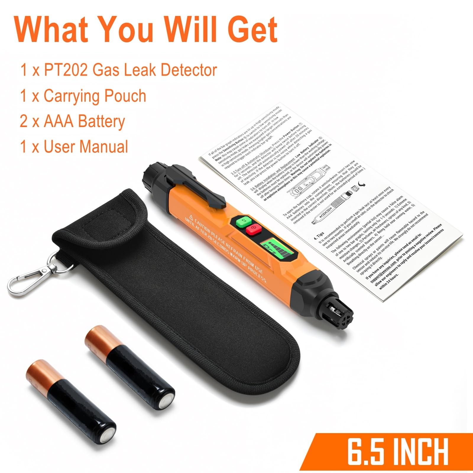 PT202 Natural Gas Leak Detector with Audible & Visual Alarm, Portable Gas Det…