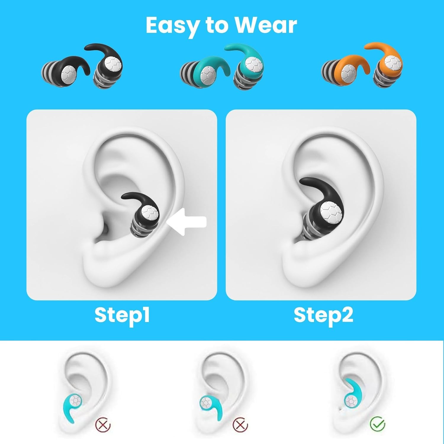 Reusable Silicone Ear Plugs Noise Cancelling Earplugs Protector Study Sleep Swim