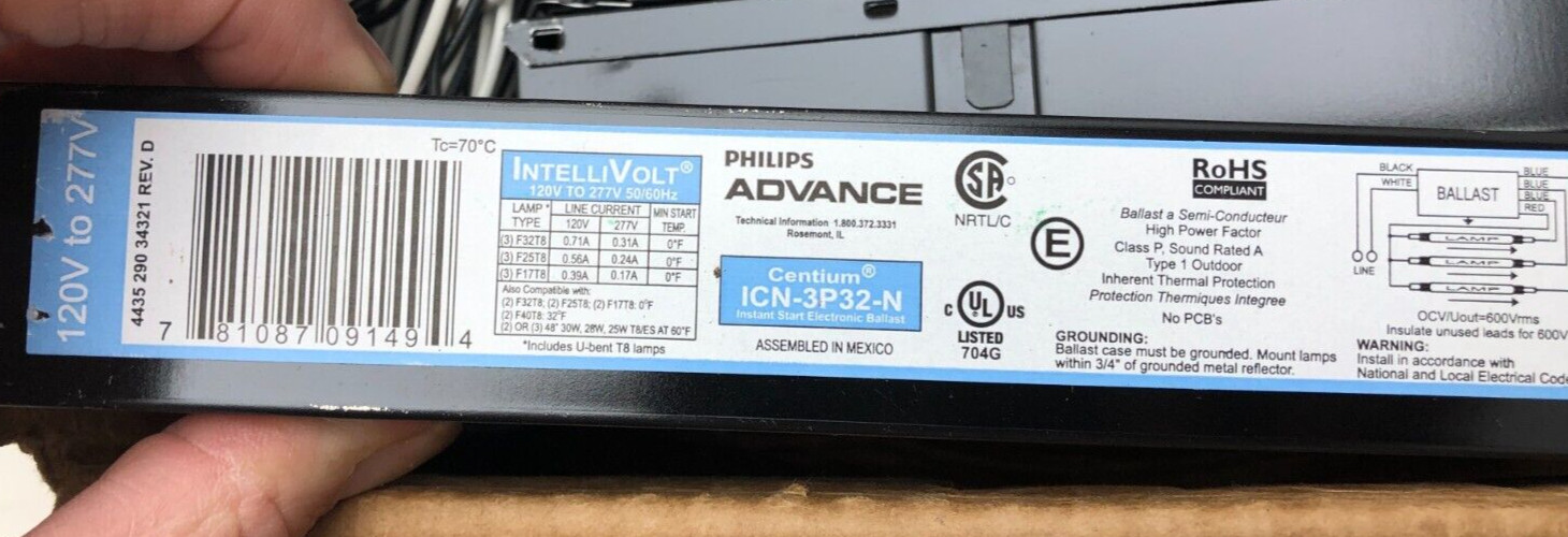 x10 ICN-3P32-N PHILIPS ADVANCE CENTRIUM IntelliVolt 120V-277V Electronic Ballast