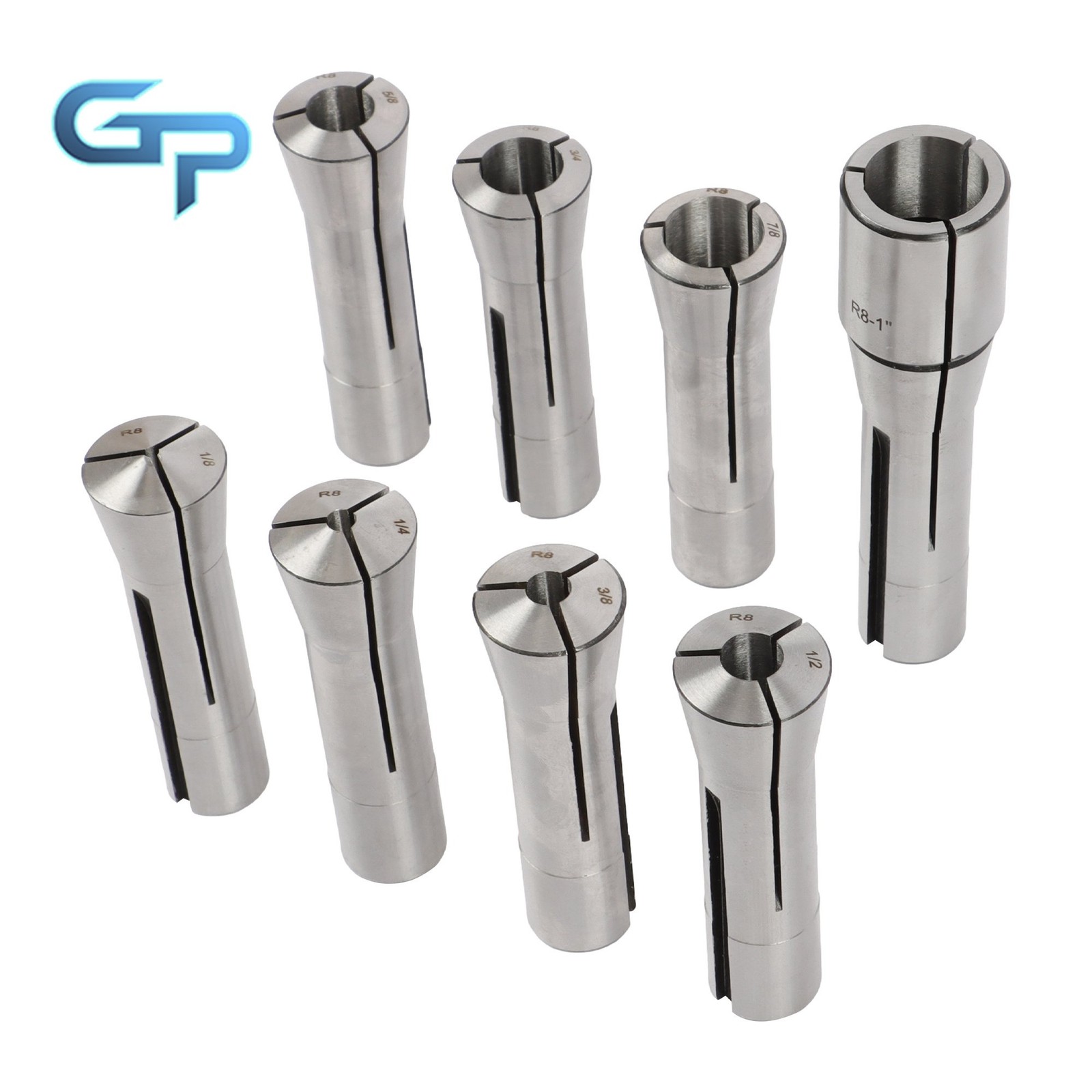 8 Piece R8 Collet Set 1/8″ 1/4″ 3/8″ 1/2″ 5/8″ 3/4″ 7/8″ Precision Ground