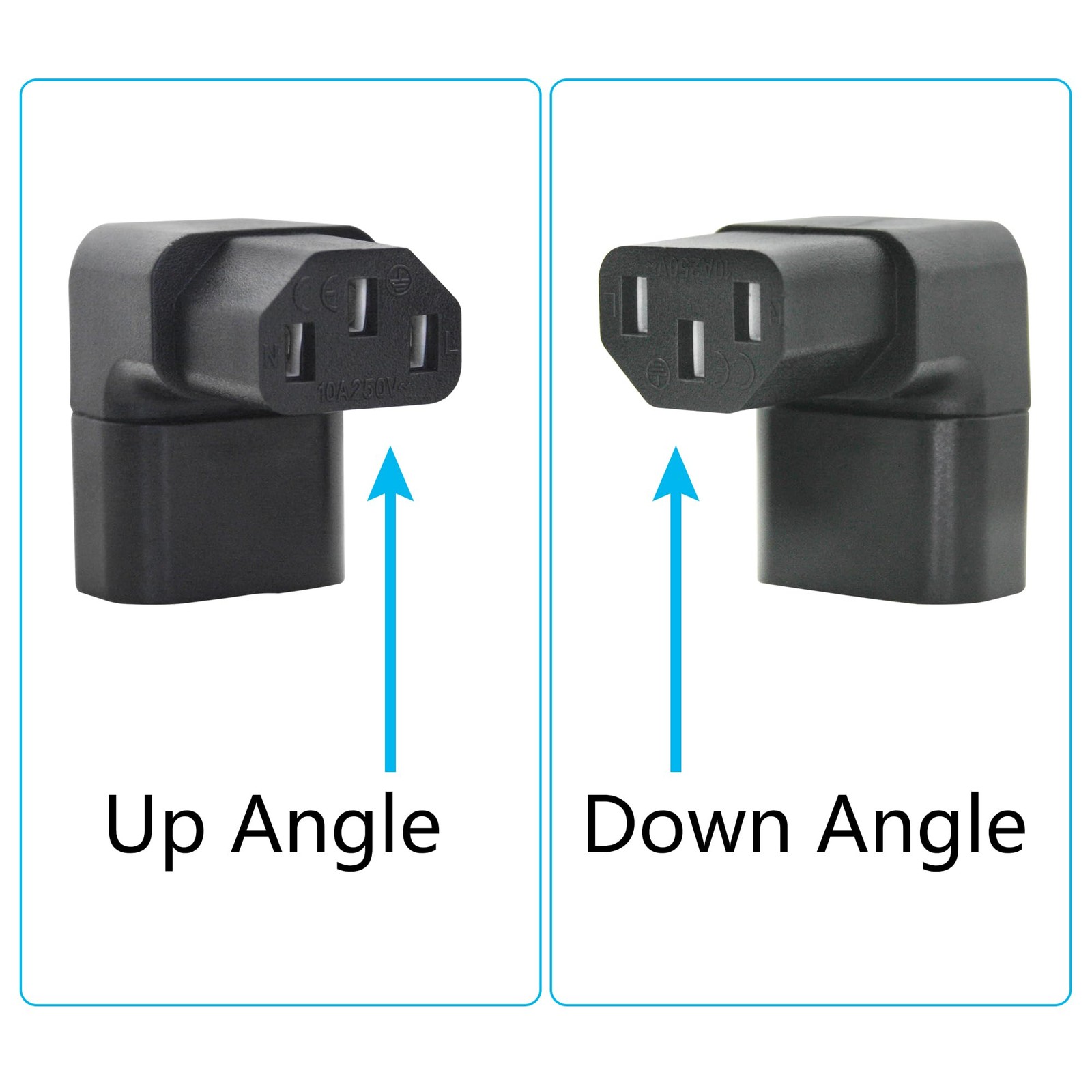 2 PCS 90 Degree IEC 320 C14 Male To C13 Female Up Down Angle Power Adapter