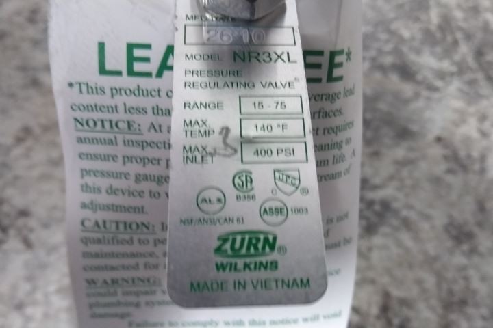 Zurn Wilkins 34-NR3XLDUPEX 3/4 In Inlet/Outlet Water Pressure Reducing Valve