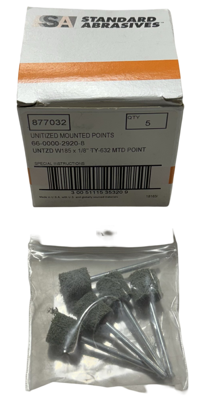 Standard Abrasives 1/2″ x 1/2″ W185 Unitized Mounted Points 1/8″ Shank 5 Pack