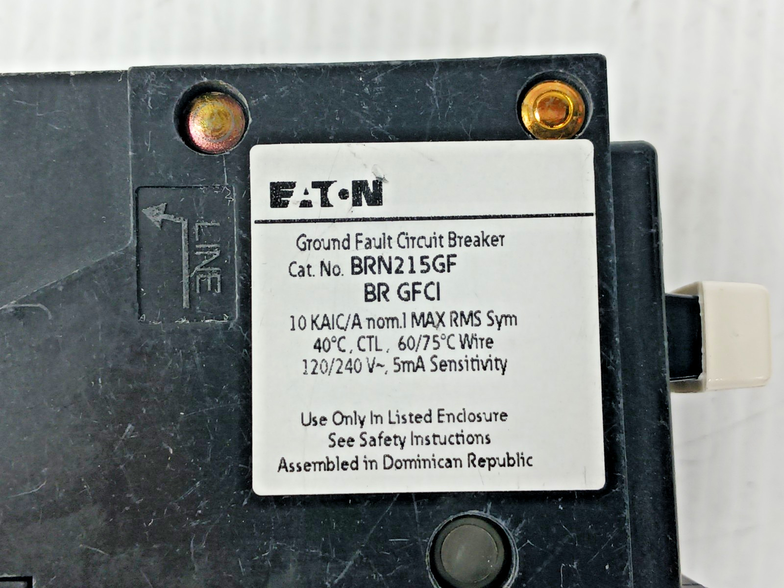 New Eaton 15 Amp Plug-In GFCI Circuit Breaker 2 Pole 120/240 VAC 10kA BRN215GF