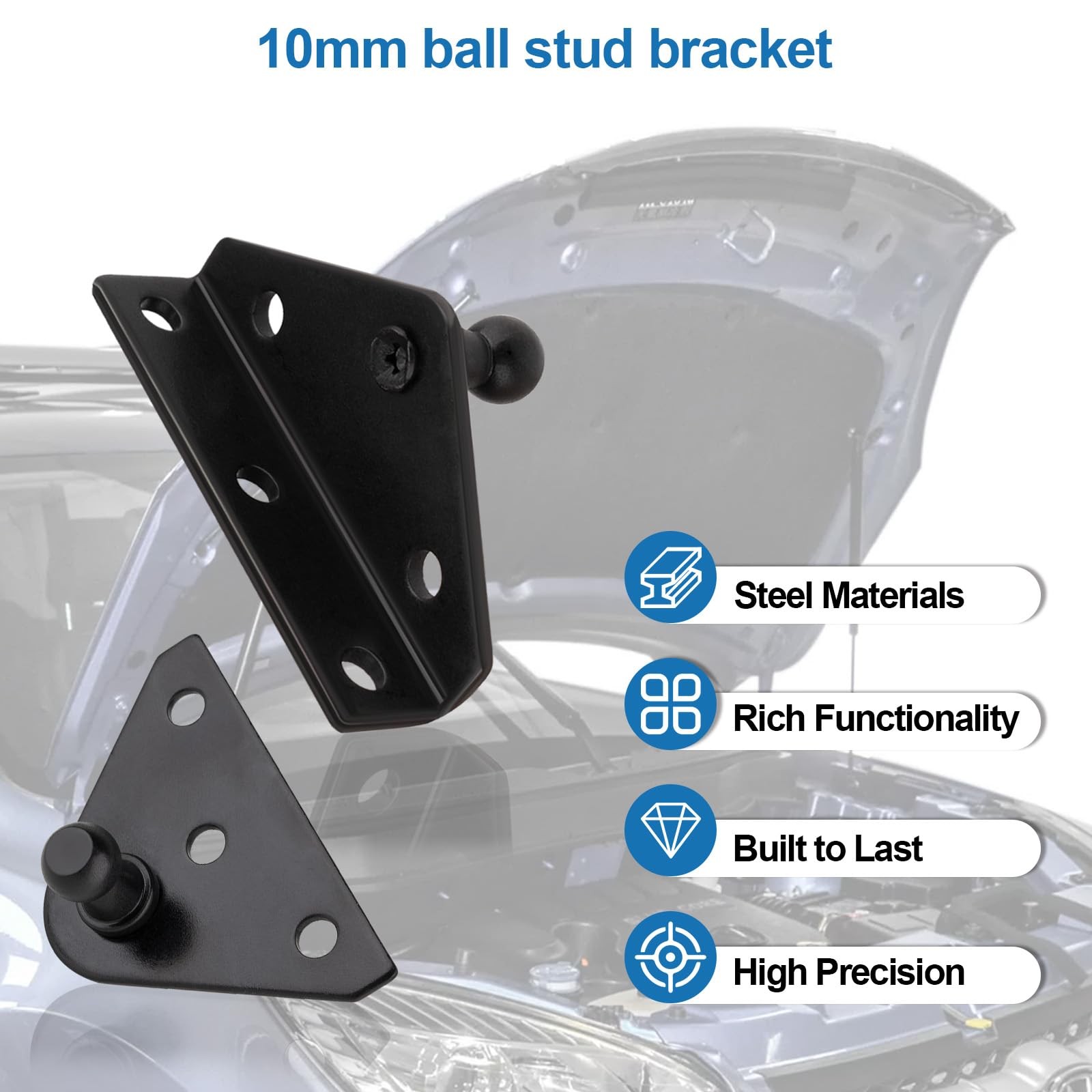 Ojtrtdr 4PCS 10mm Ball Stud Brackets, Premium Gas Strut Mounting Black