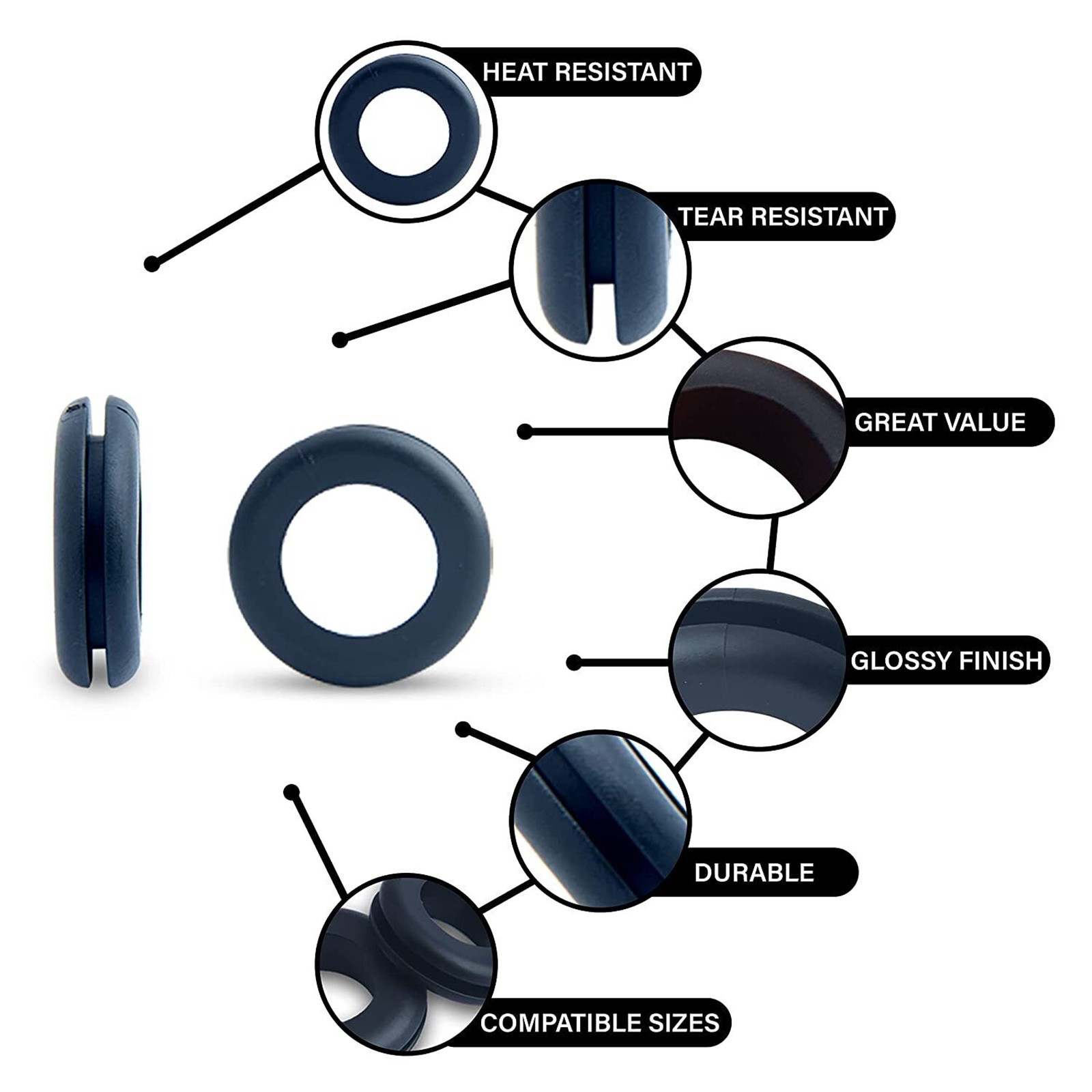 125PCS Black Rubber Grommet Firewall Hole Plug Set Electrical Wiring Gasket