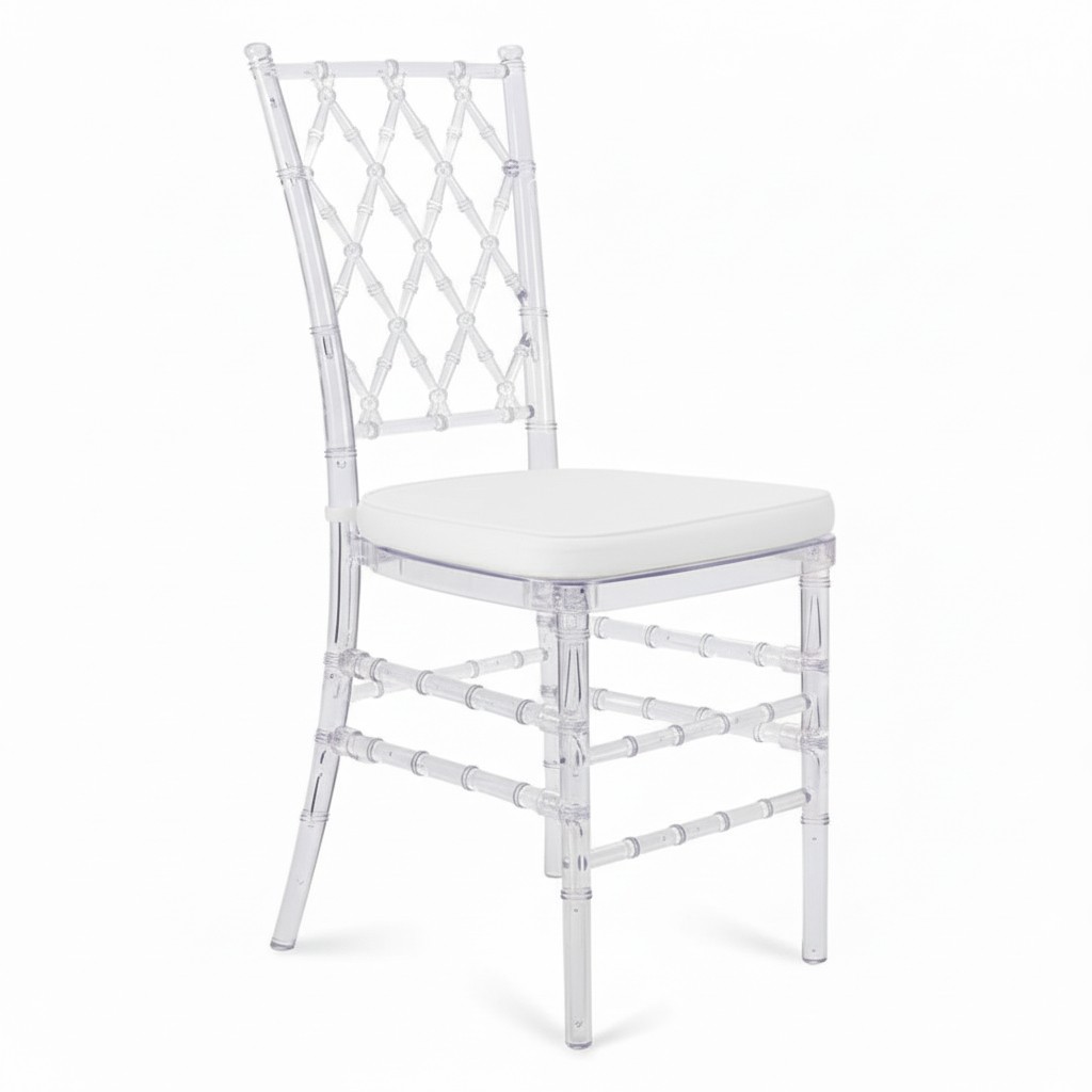 Set of 3 Acrylic Event Chair with Cushion for Wedding – No Assembly Required.